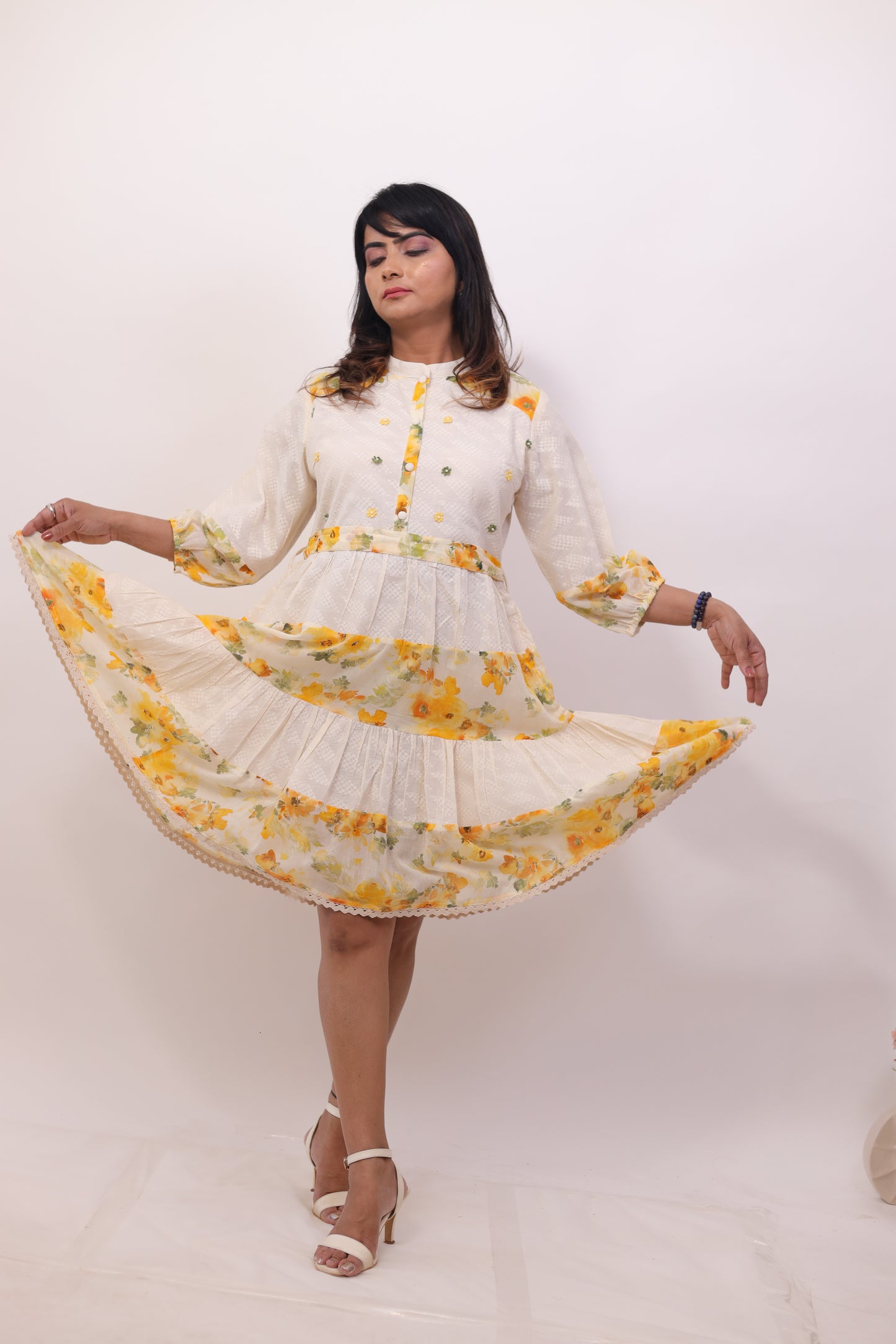 Ivory & Yellow Cotton Tunic Dress