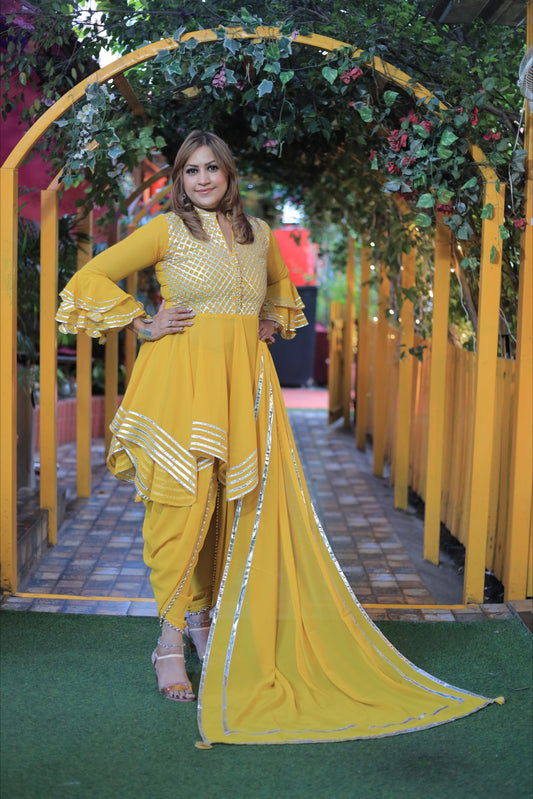 Yellow Indowestern Dhoti Dress (Set of 3)