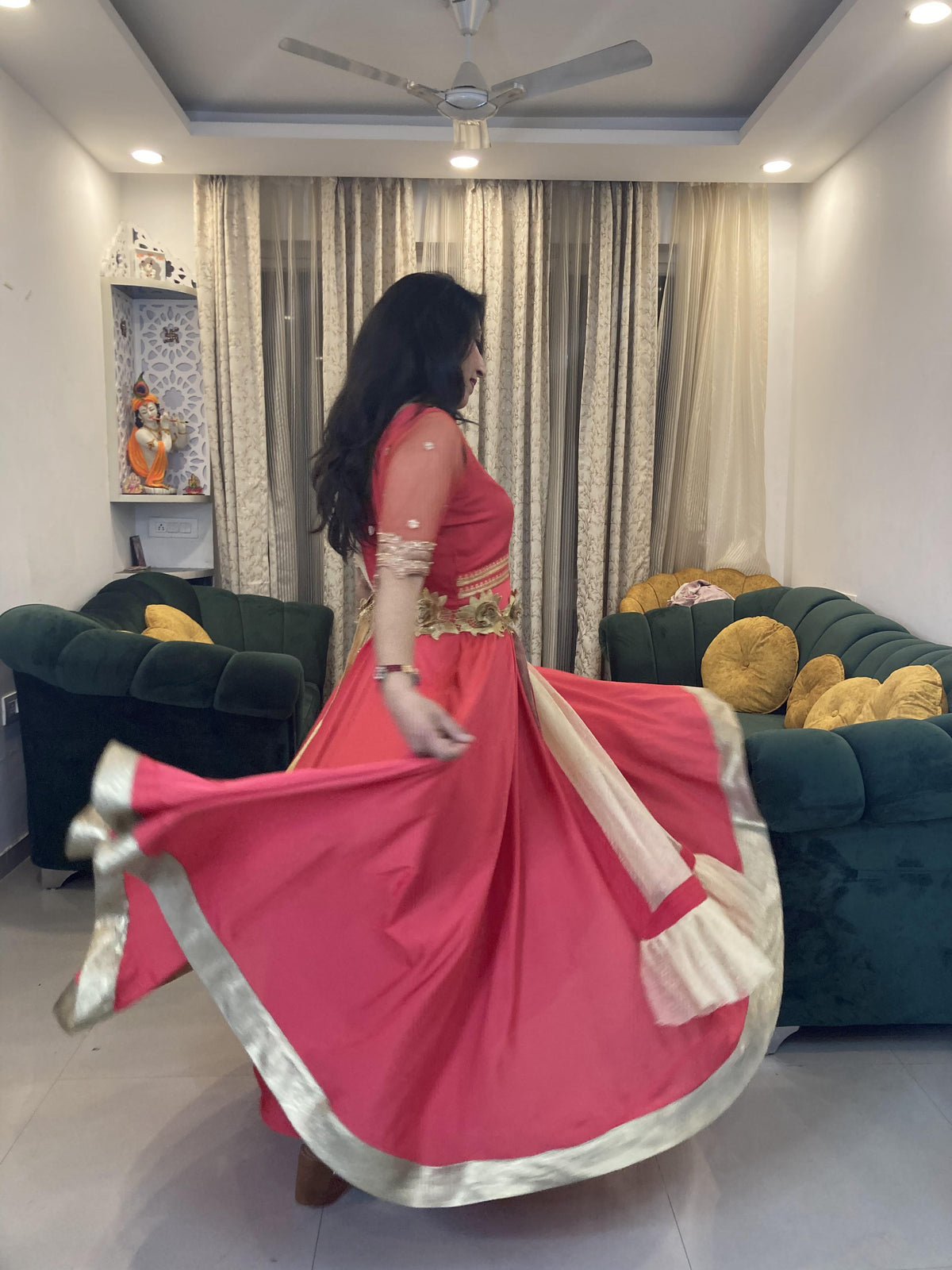 Red Viscose Organza Anarkali set (Set of 2)