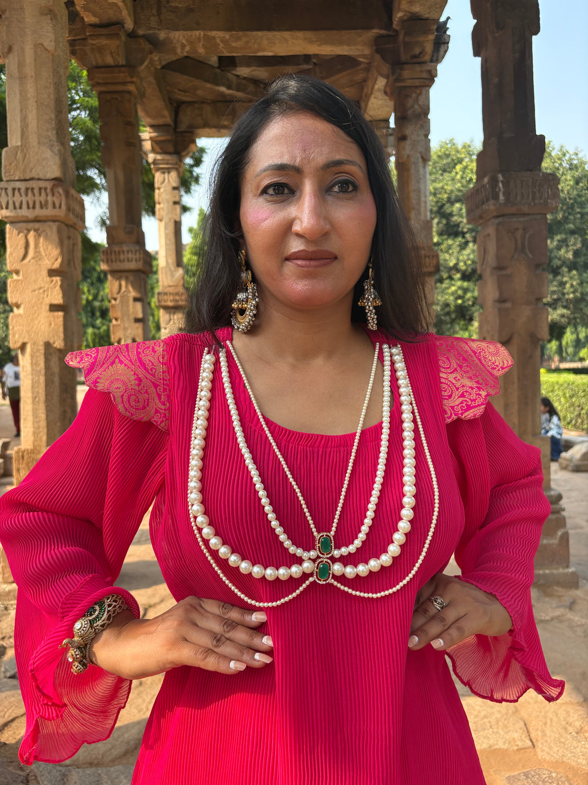 Rangraaz Pink Brocade indowestern Plazo Suit Set (Set of 3)