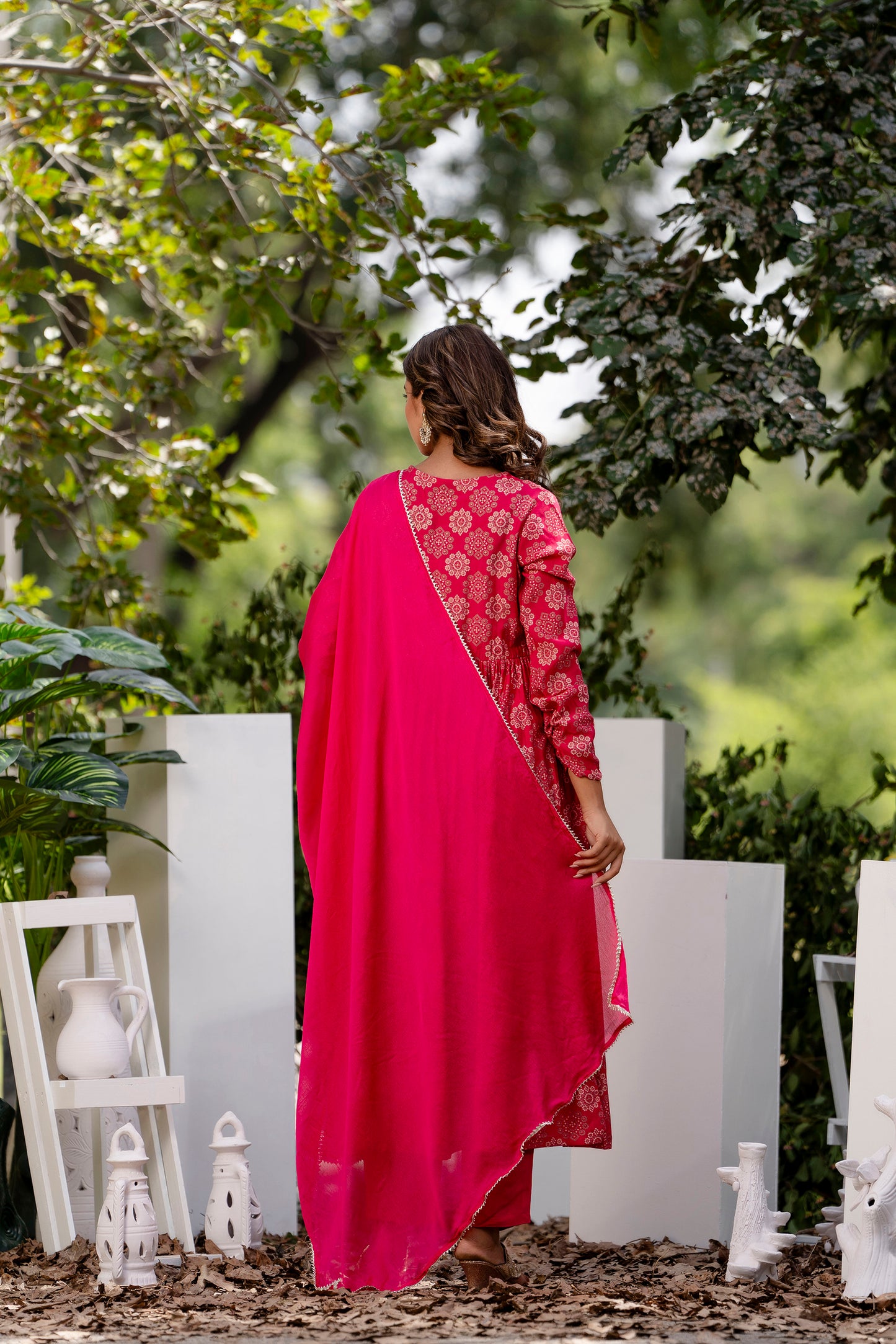 Magenta Muslin Embroidered printed (3 Pcs Set) Suit Set