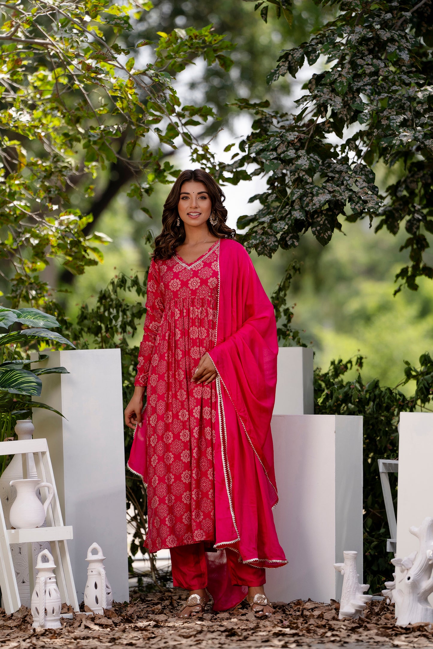 Magenta Muslin Embroidered printed (3 Pcs Set) Suit Set