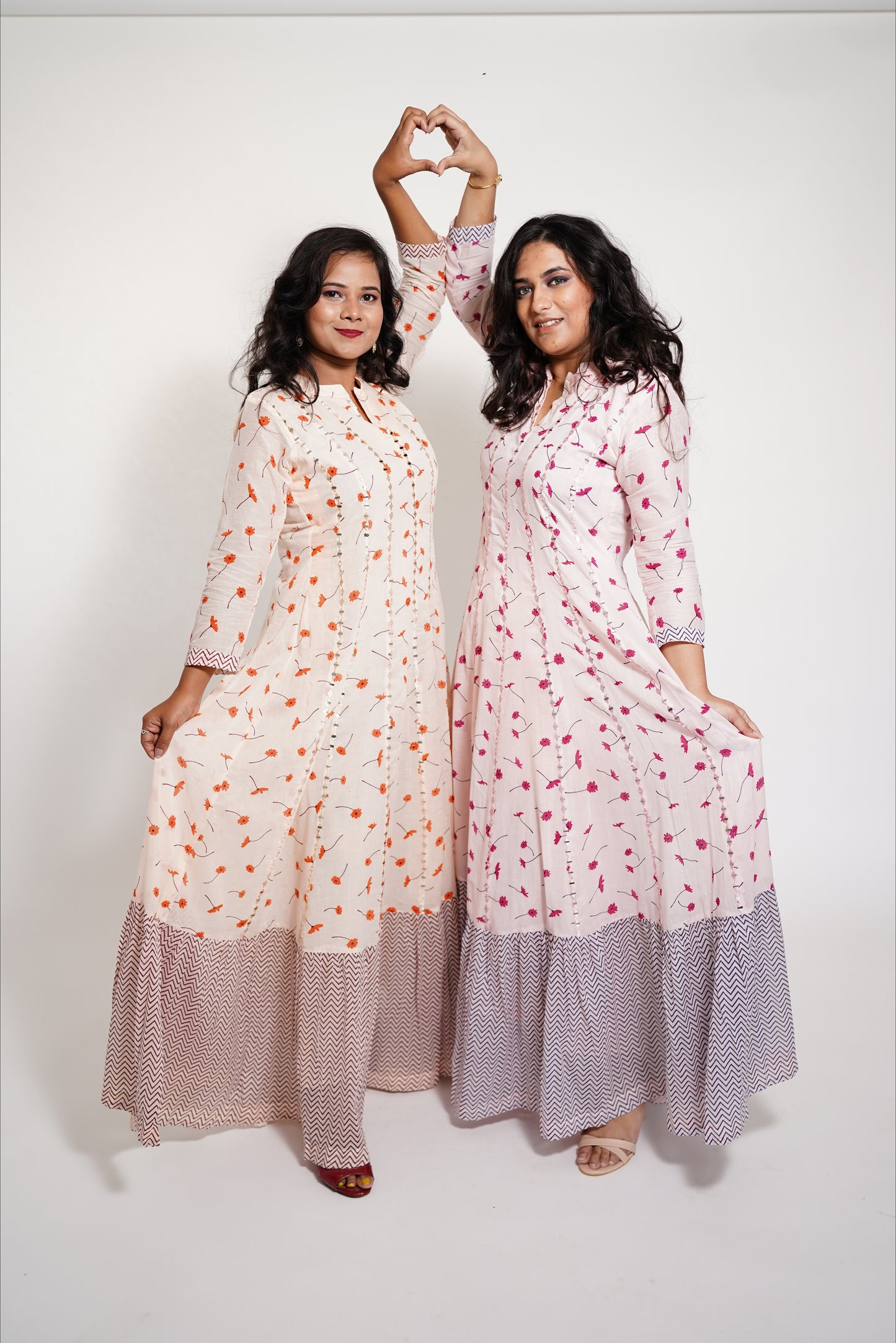 Orange Peach Long Mulcotton Kalidaar Anarkali Dress