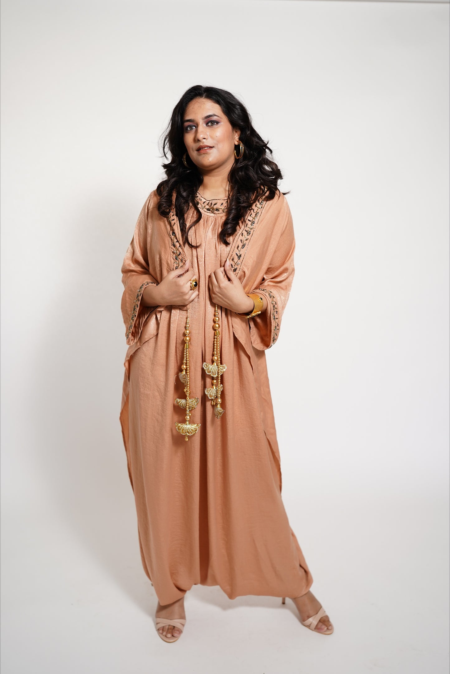Peach Designer Drape Dress