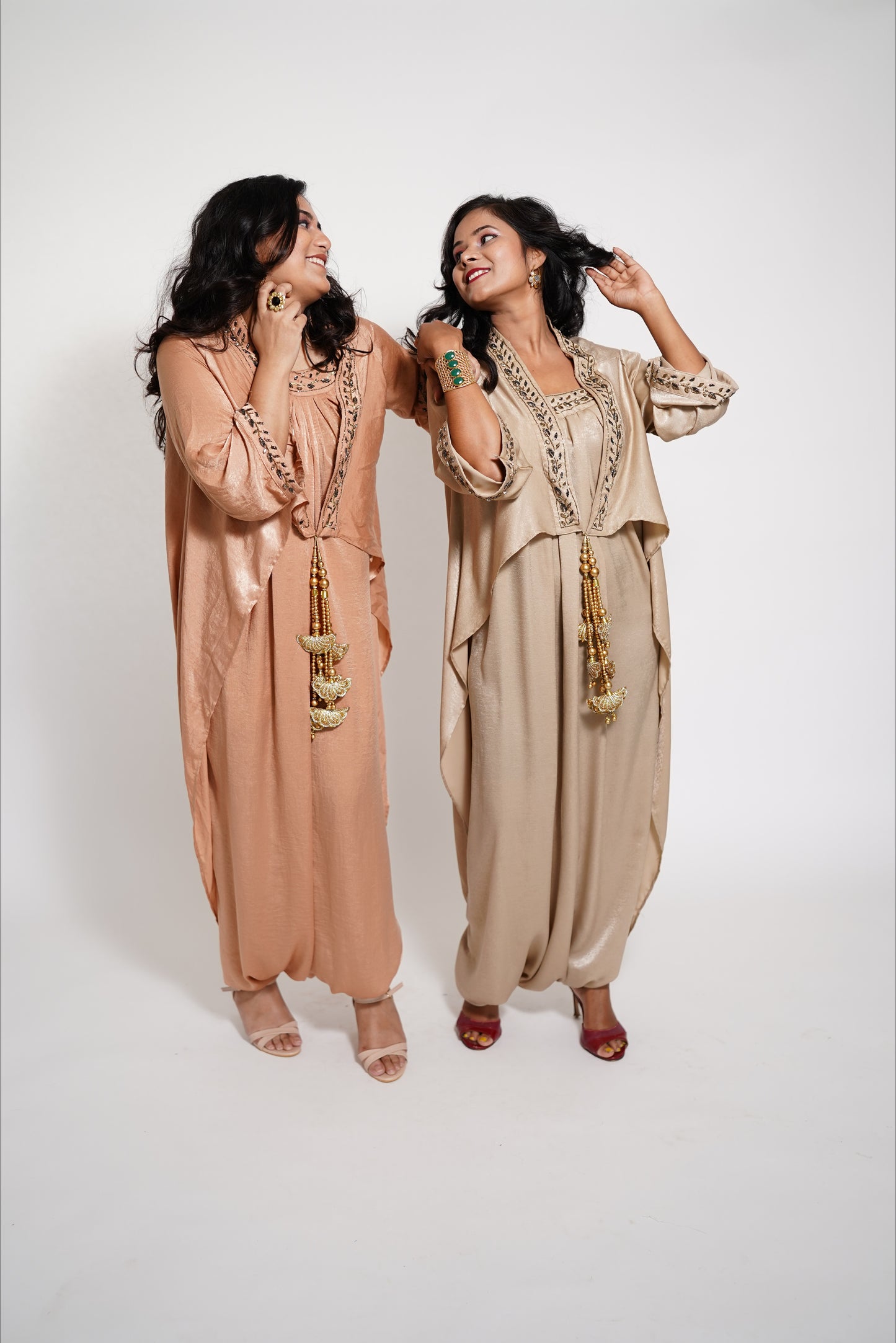 Peach Designer Drape Dress
