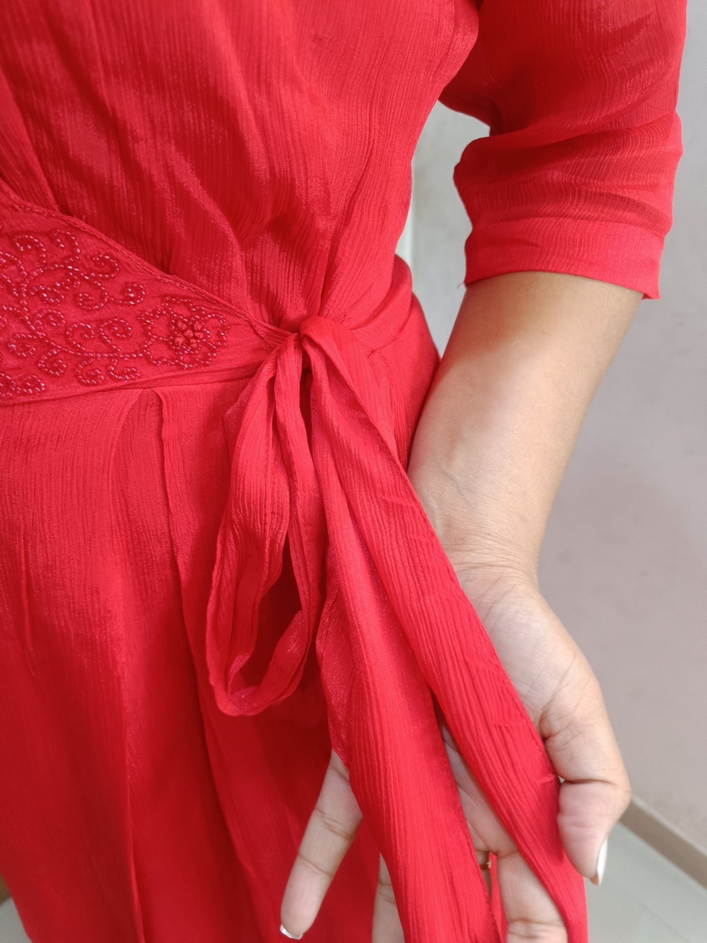 Red Drape long Anarkali Dress