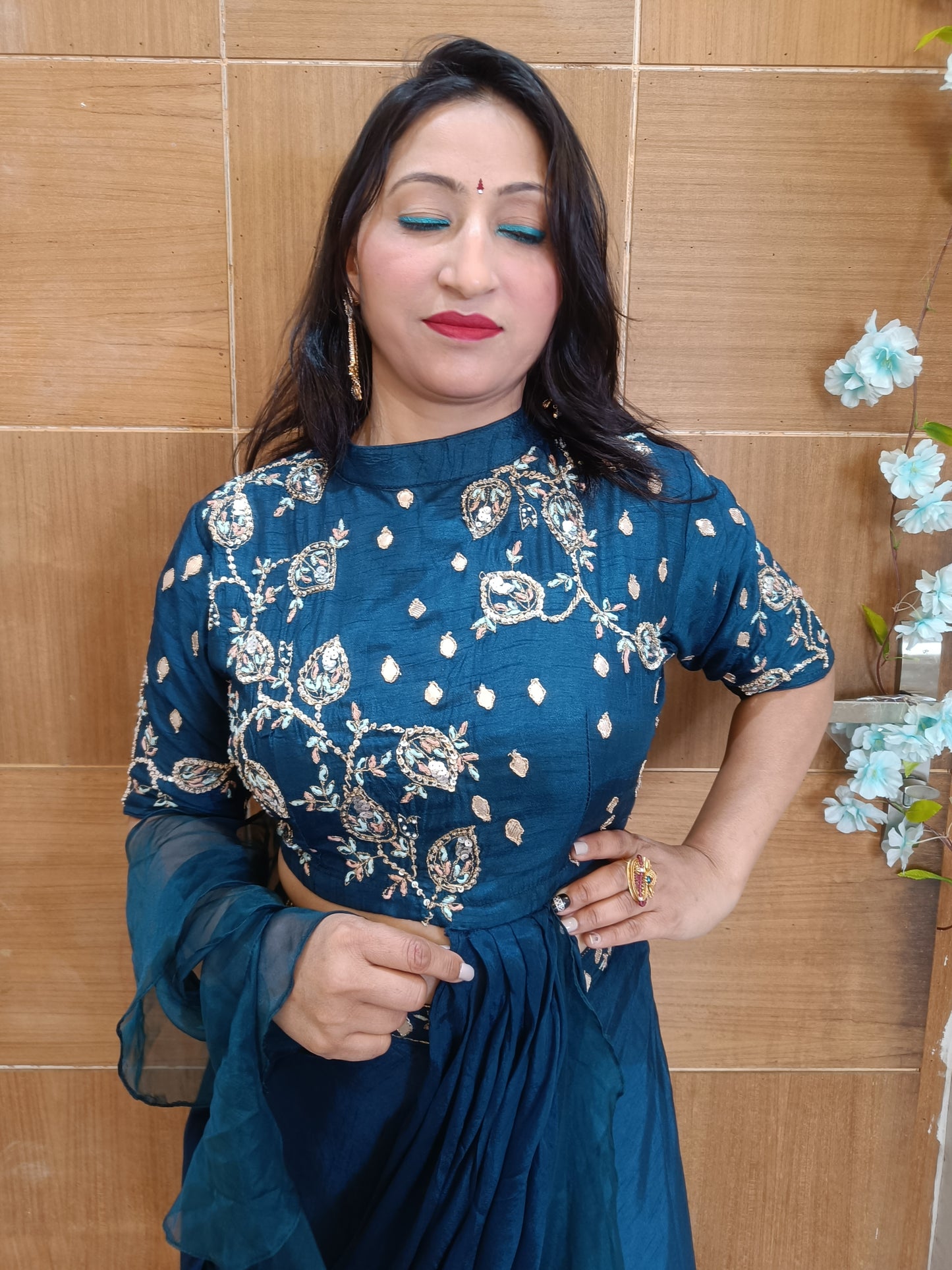 Blue Indowesten Party Wear Lehanga Set