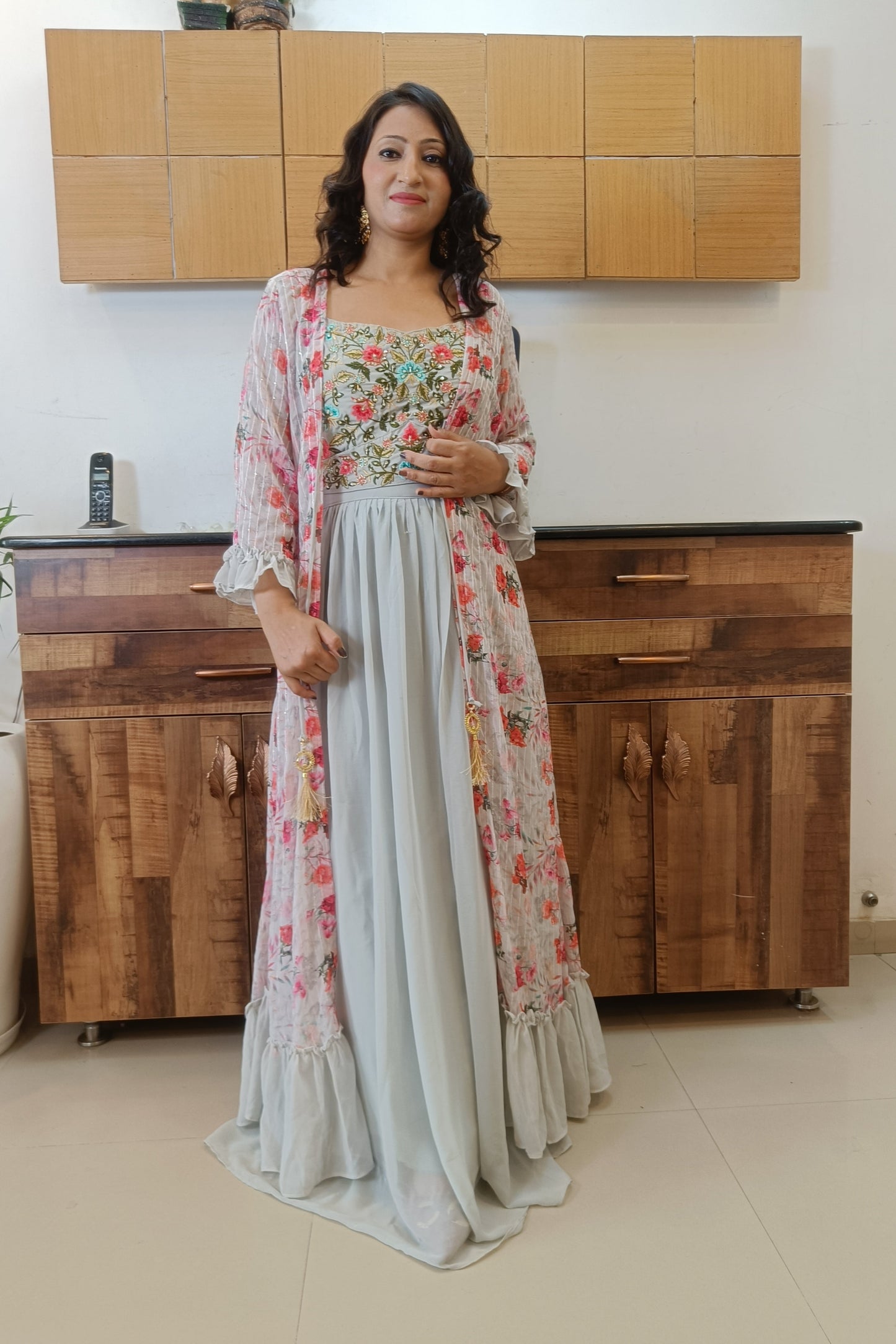 Grey Indowestern Party Wear Lehenga Dress