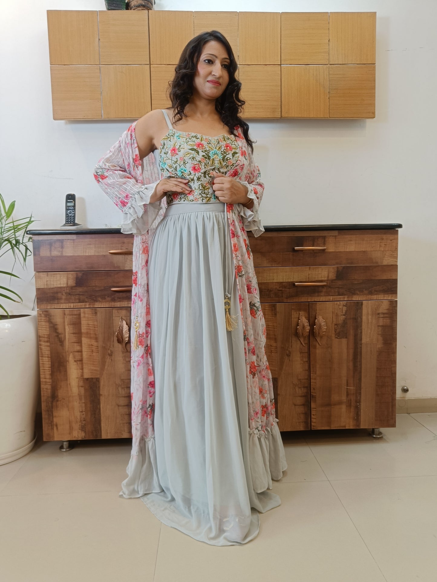 Grey Indowestern Party Wear Lehenga Dress
