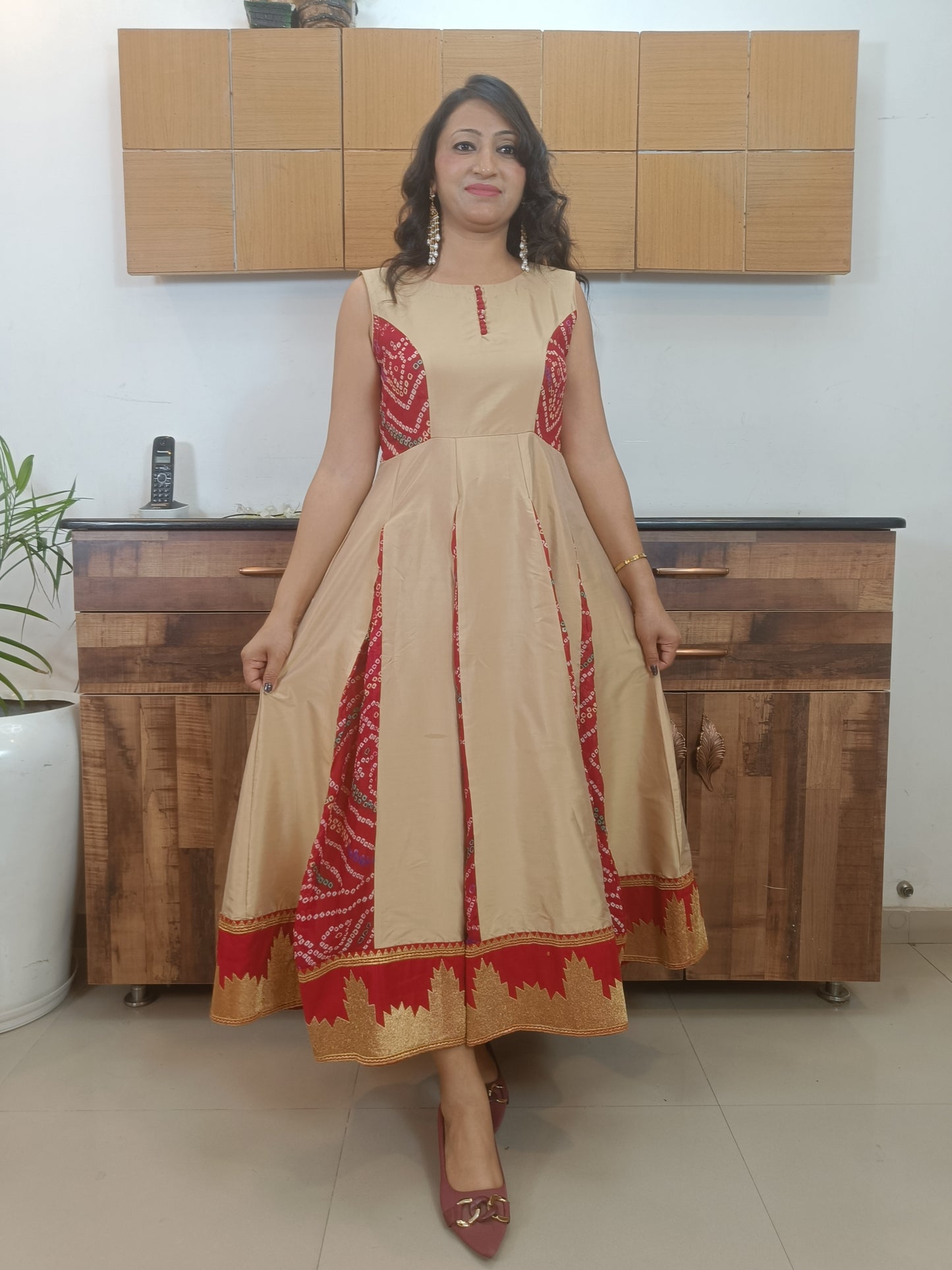 Golden Maroon Rajwada Anarkali Dress