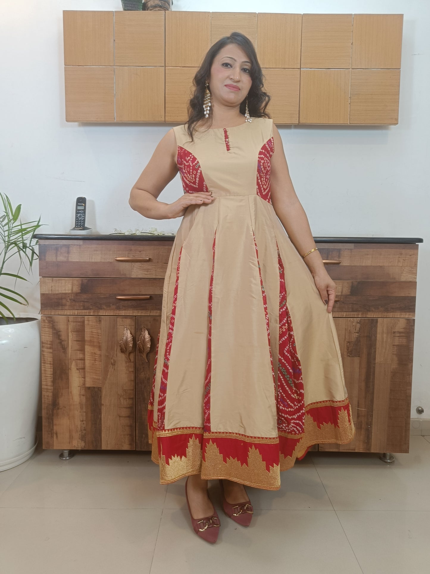 Golden Maroon Rajwada Anarkali Dress