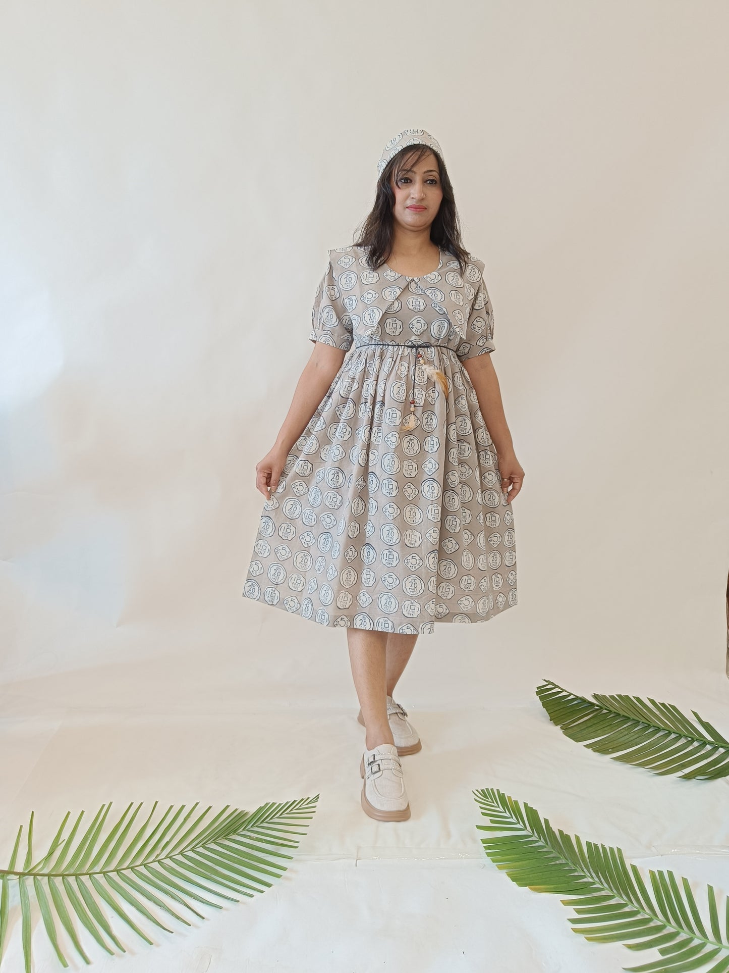 Magic Grey Handblock Cotton Middy Dress
