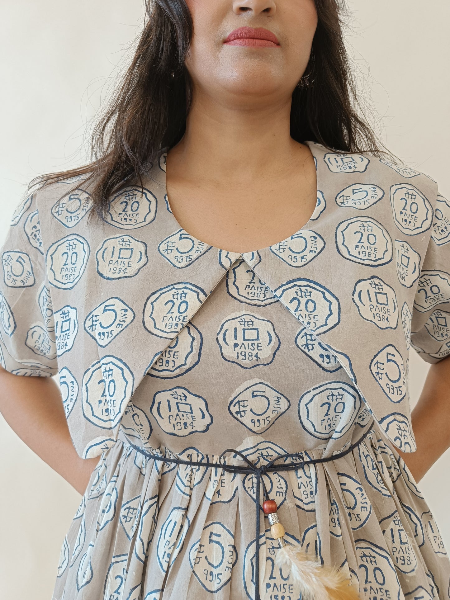 Magic Grey Handblock Cotton Middy Dress