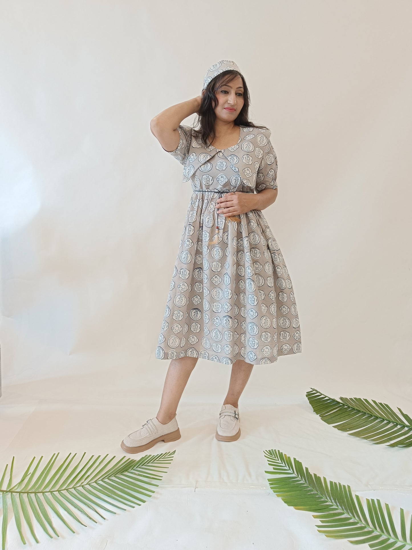 Magic Grey Handblock Cotton Middy Dress
