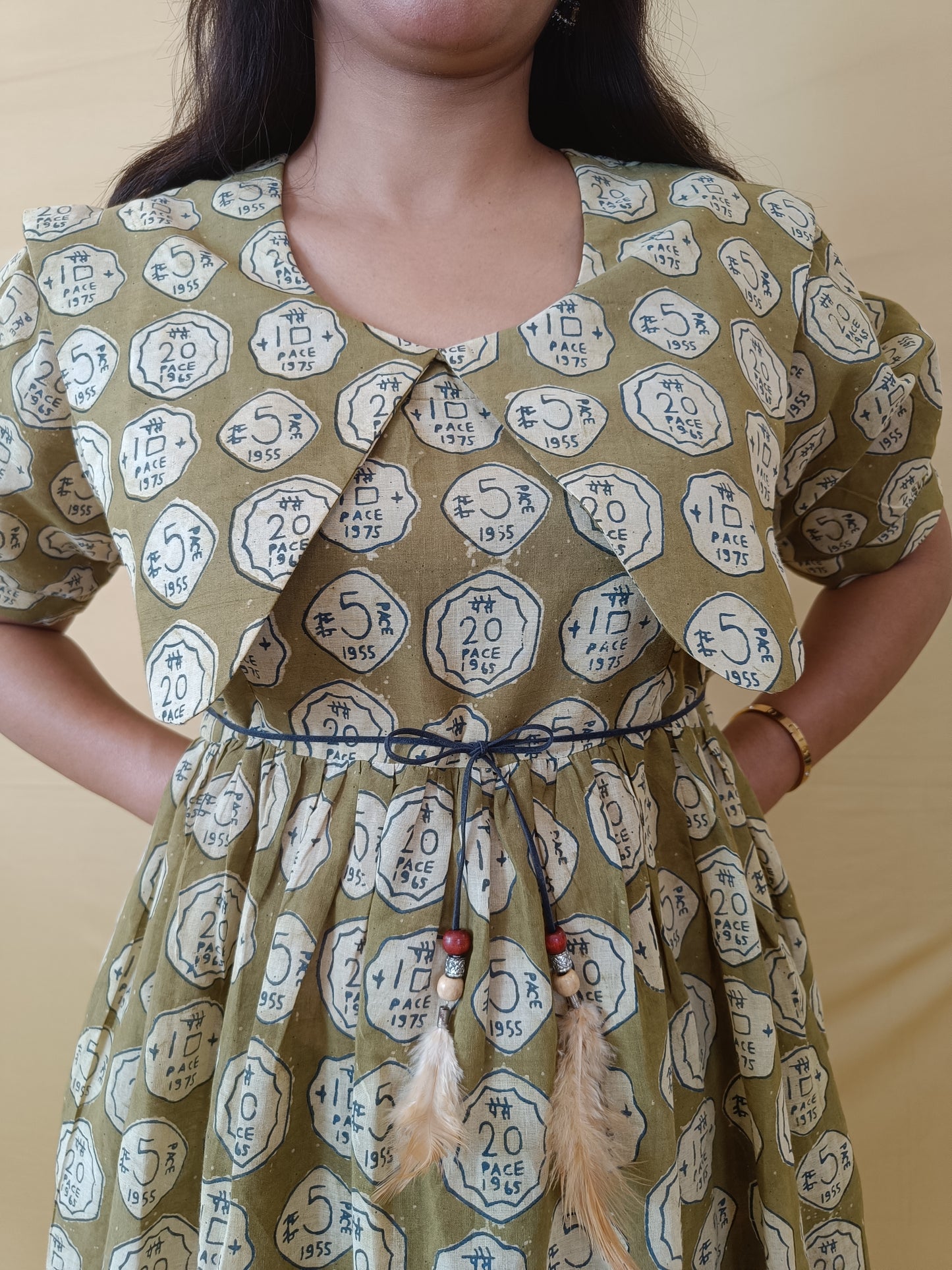 Magic Mahendi Green Handblock cotton Middy Dress