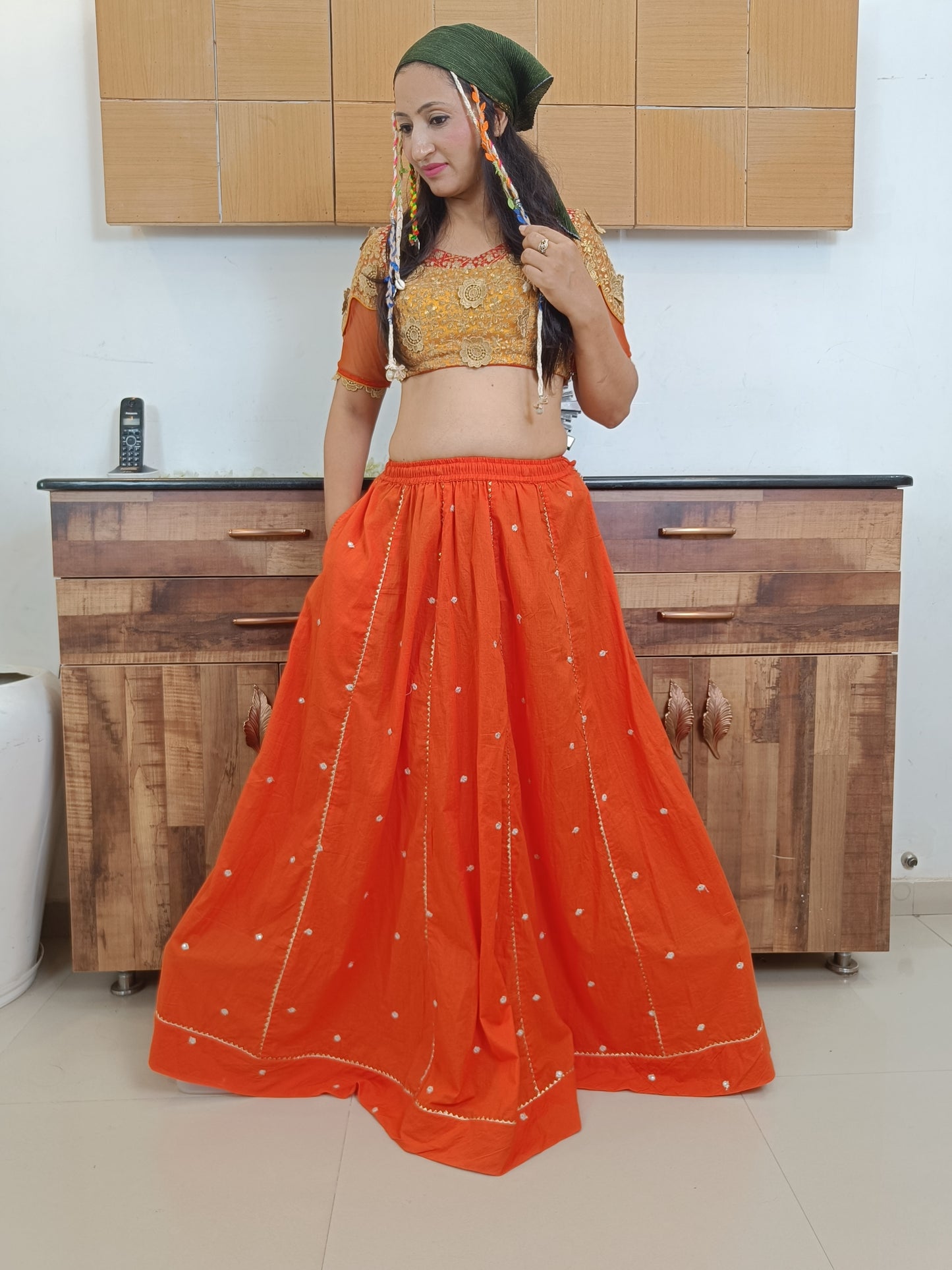 Chandni Orange Pure Cotton Skirt