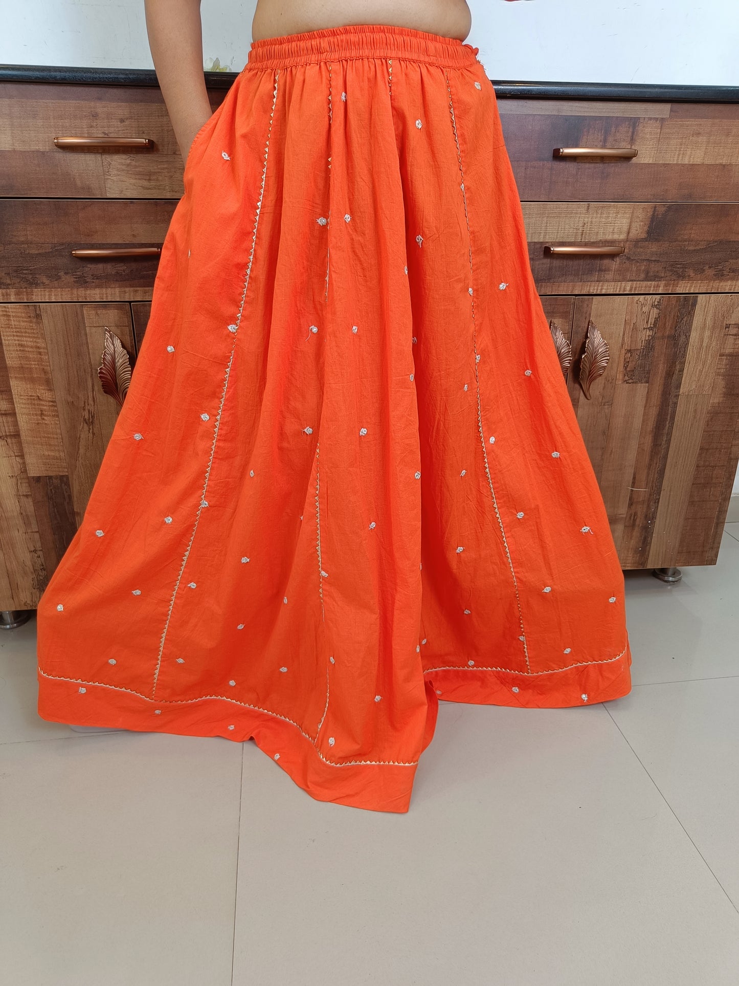 Chandni Orange Pure Cotton Skirt