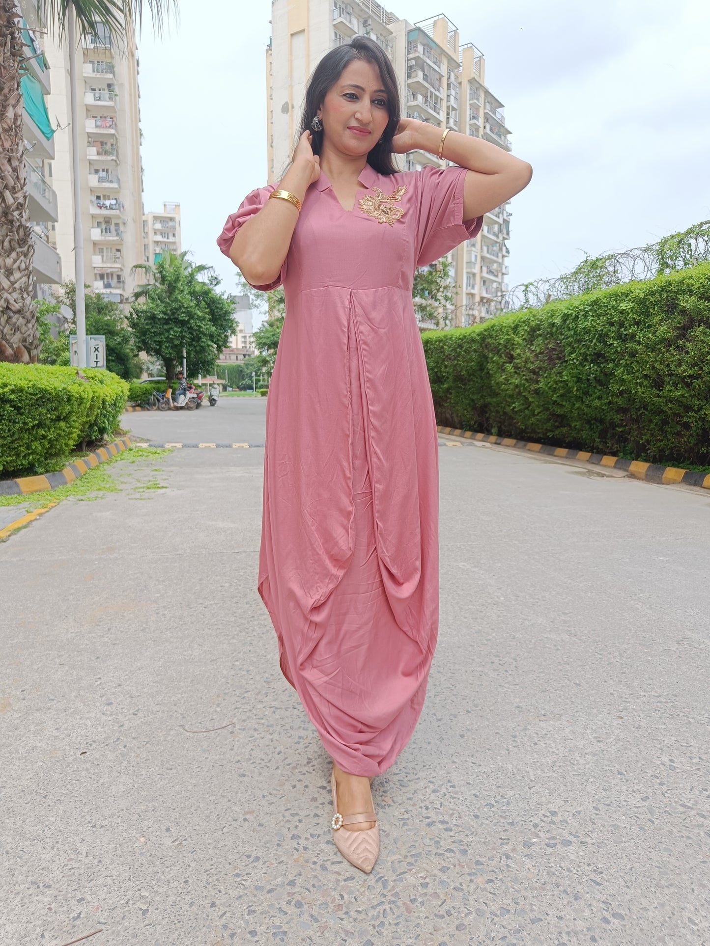 Onion Pink Drape Dress