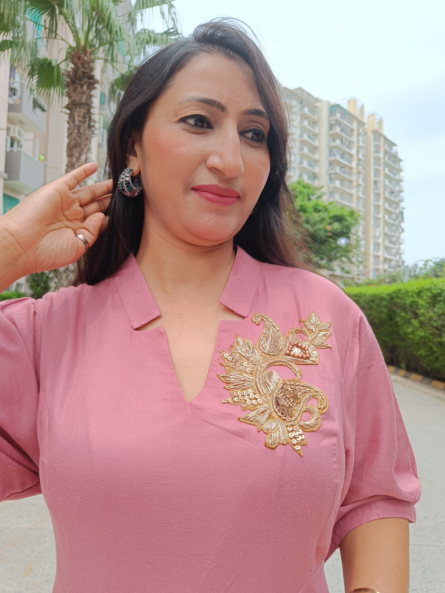 Onion Pink Drape Dress