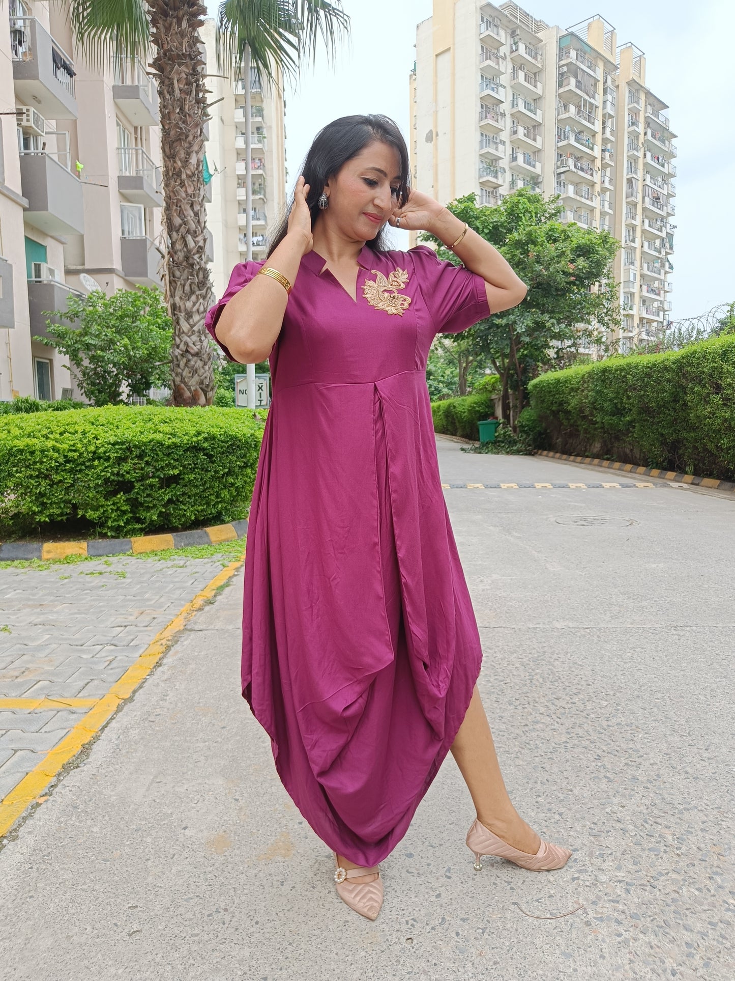 Wine Drape Dress