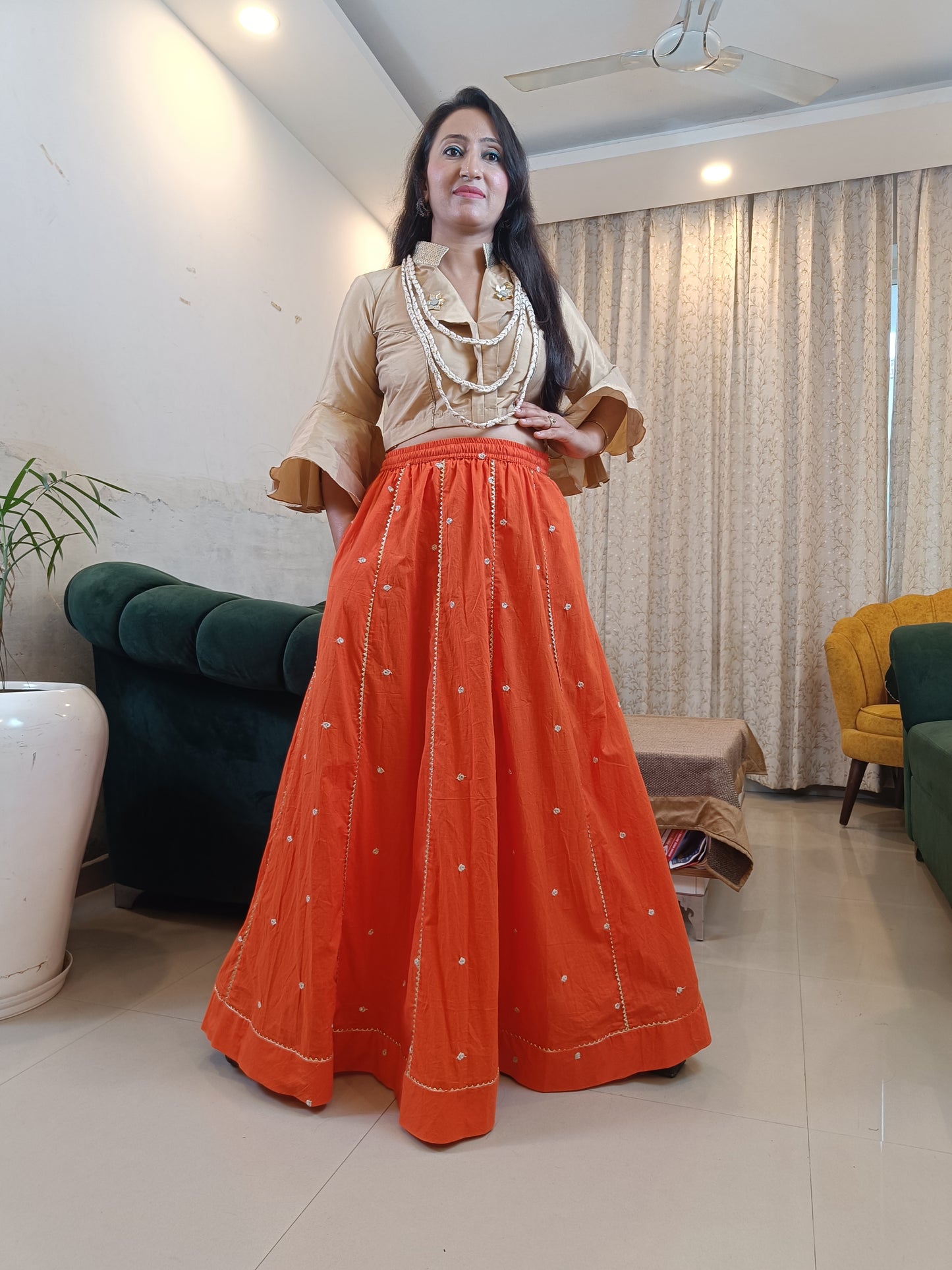 Chandni Orange Pure Cotton Skirt