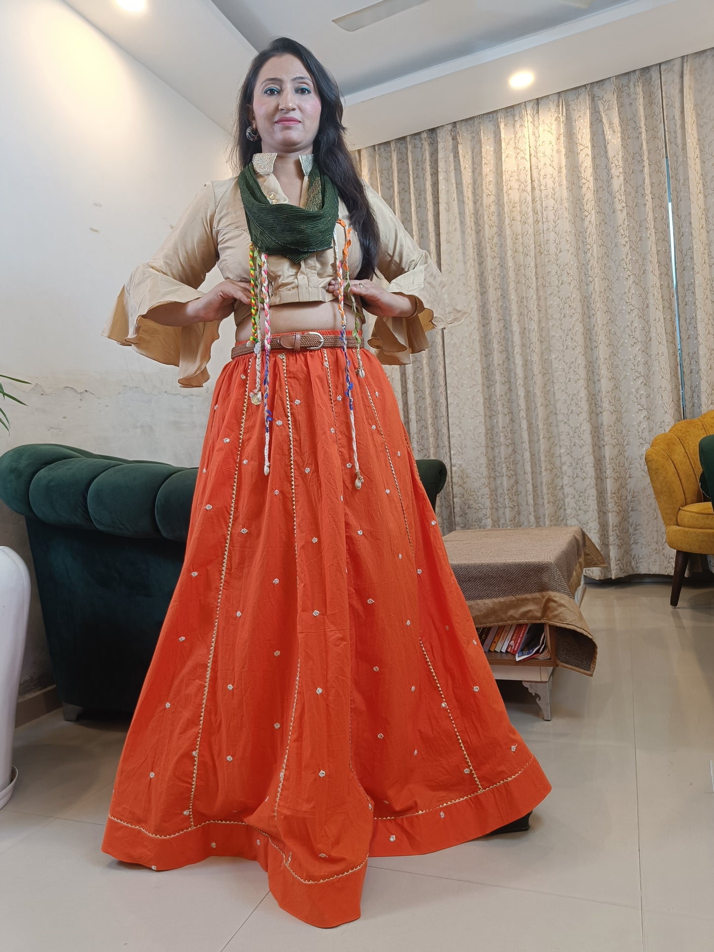 Chandni Orange Pure Cotton Skirt