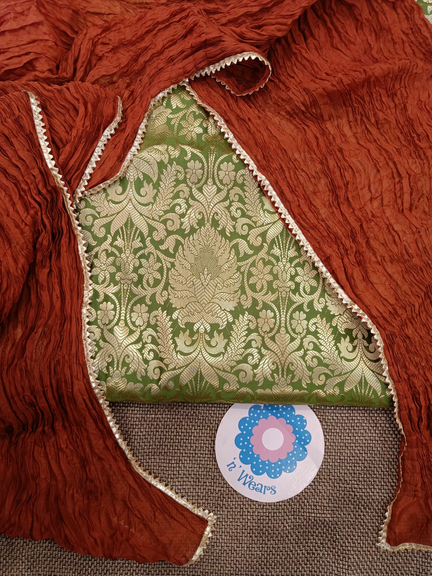 Green-Rust Brocade Sharara Suit Set