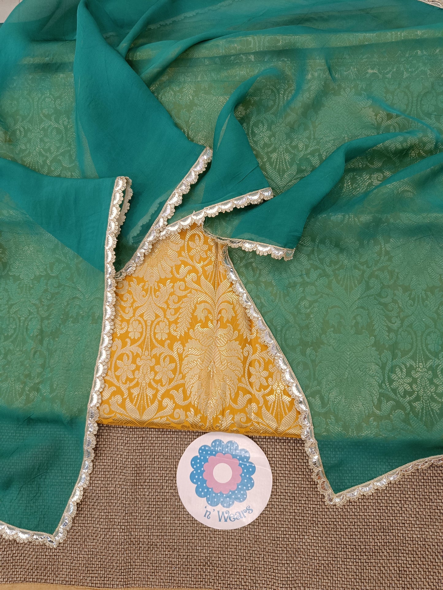 Golden-Green Brocade Sharara Suit Set