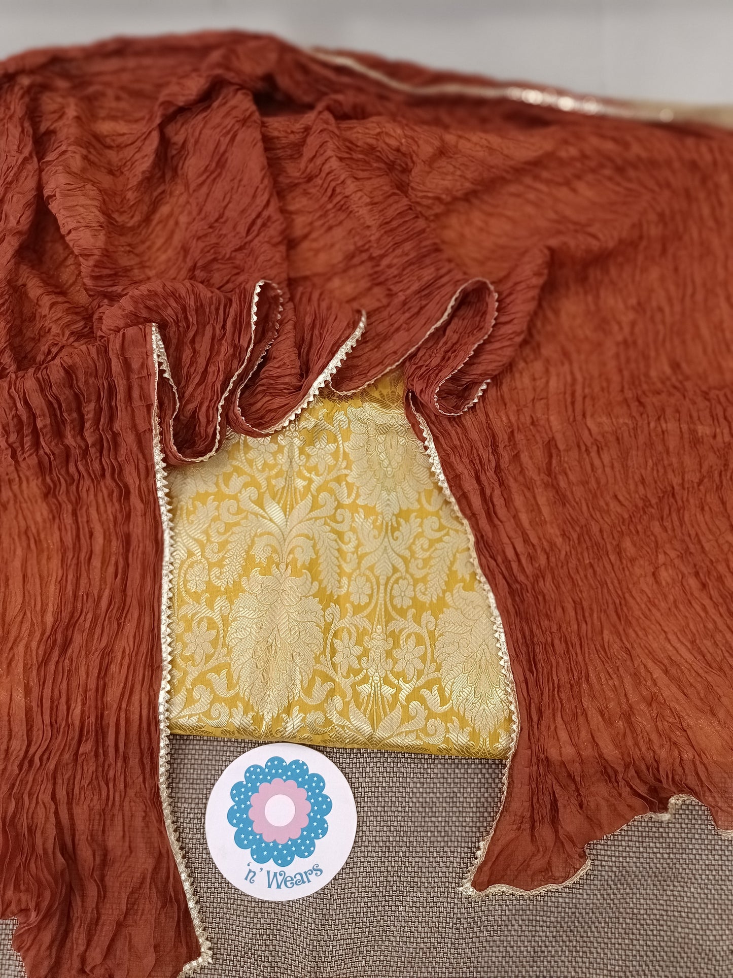 Golden-Rust Brocade Sharara Suit Set