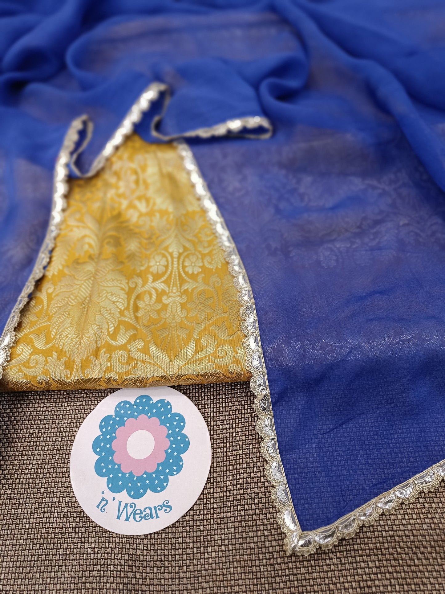 Golden-Blue Brocade Sharara Suit Set