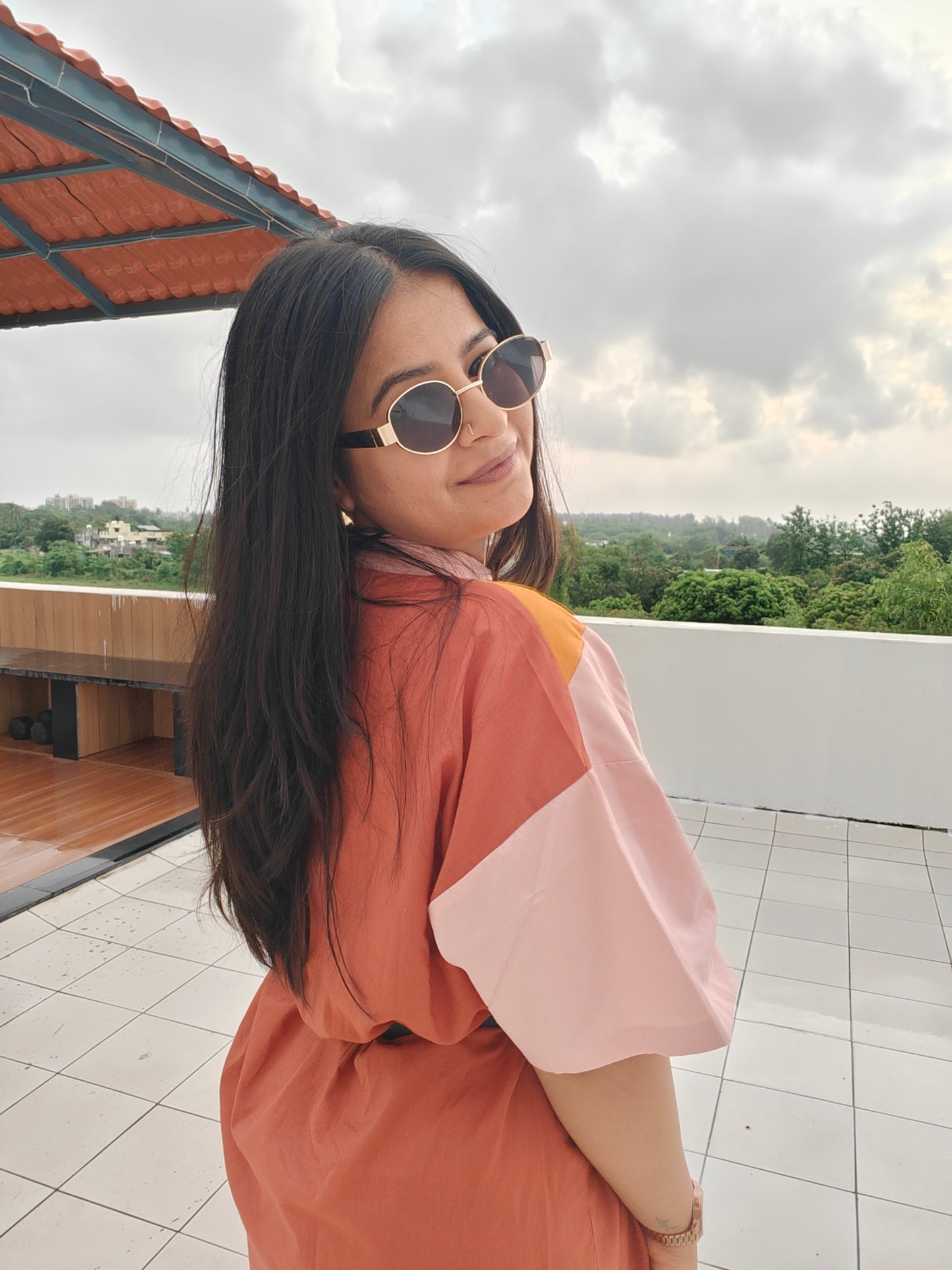 Rust cotton Shirt Relaxed-Fit Dress
