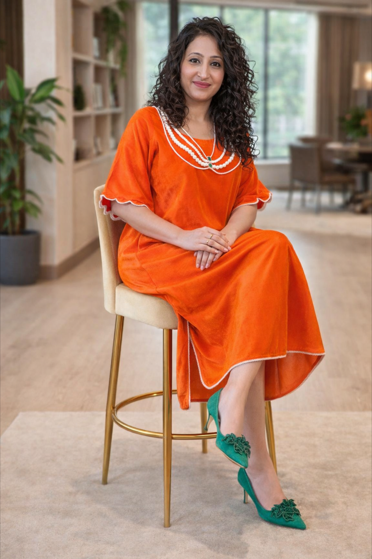 Orange Velvet indowestern kaftaan Dress