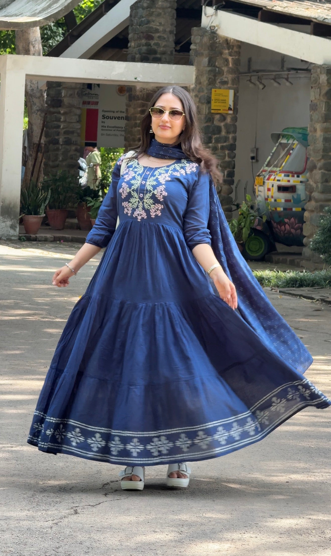 Denim Blue Embroidered Suit (Set of 2) Anarkali Dress – 'N' Wears Boutique