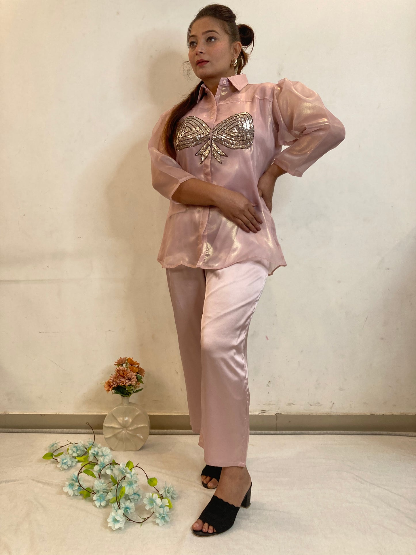 Sufia Pink simmer Hand crafted ( set of 3) Co-ord Set