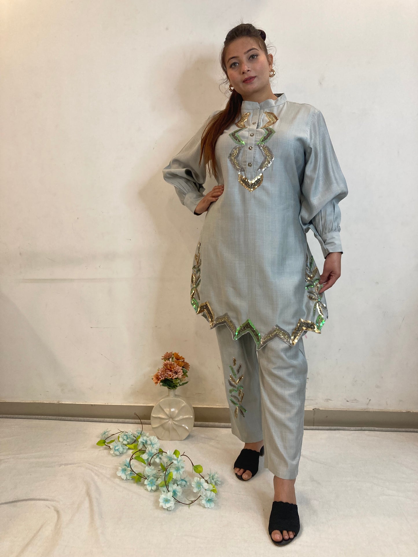 Sufia Grey Sequenced Co-Ord Set