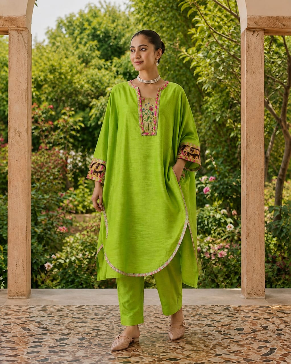 Green Antifit Semi Silk Suit Set (Set of 2)