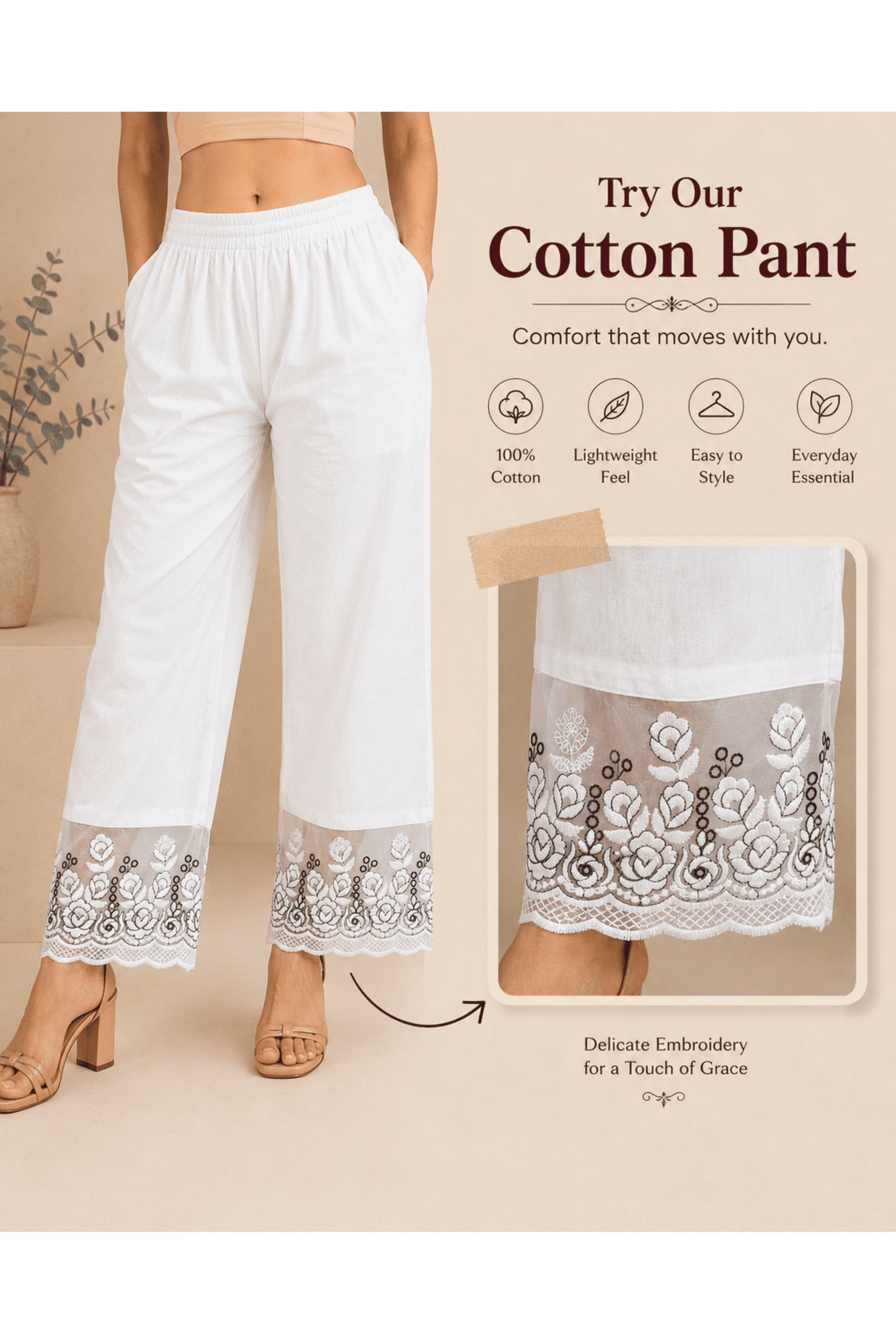 White Plazo with tissue border