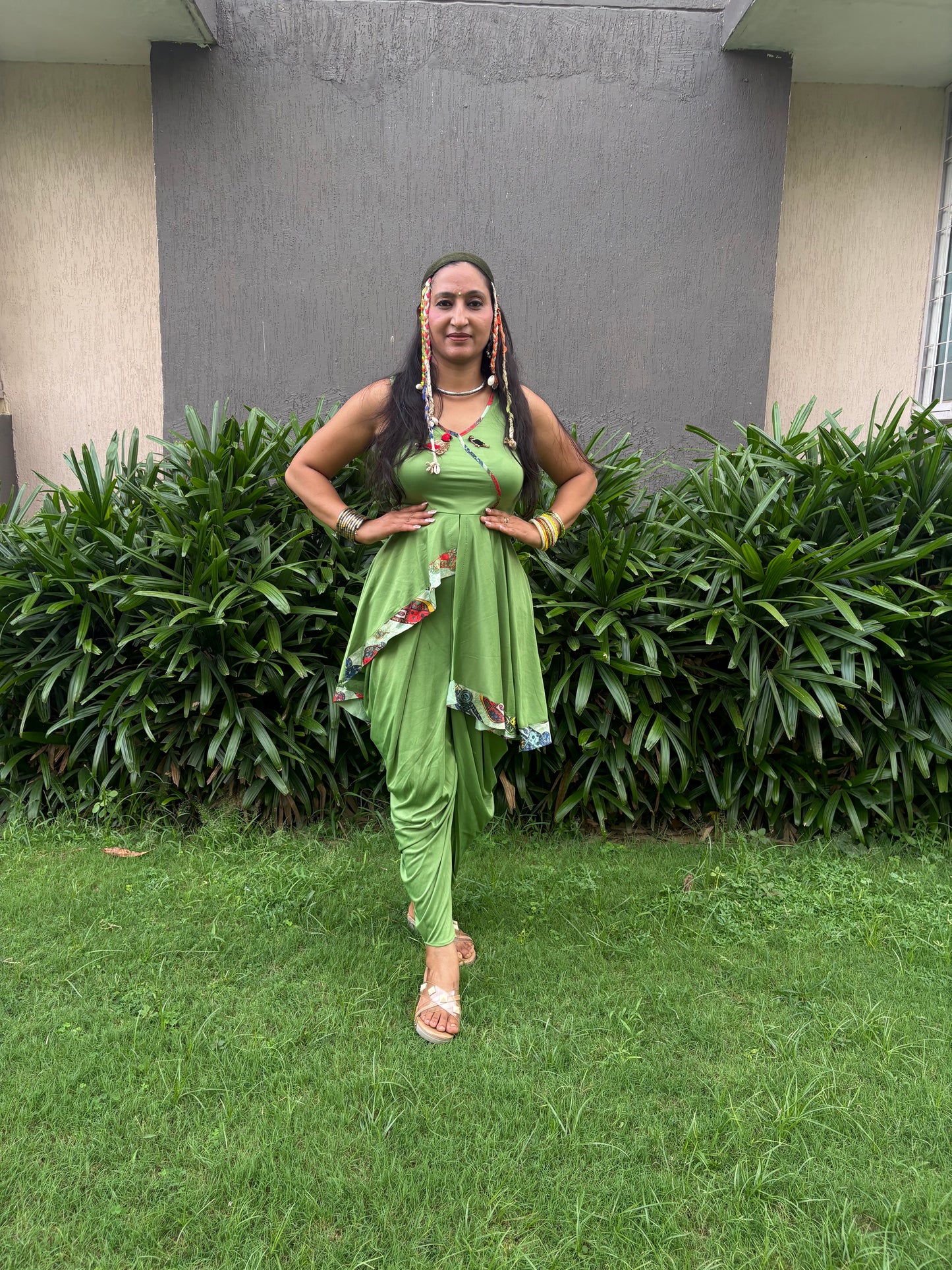 Green Fusion Drape Indo-Western Dress