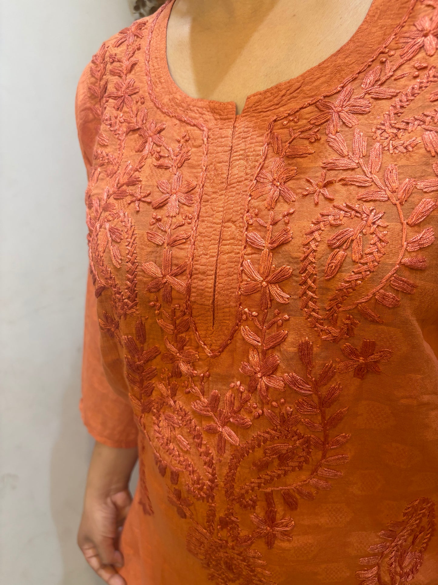 Rust cotton Pearl Straight Kurti