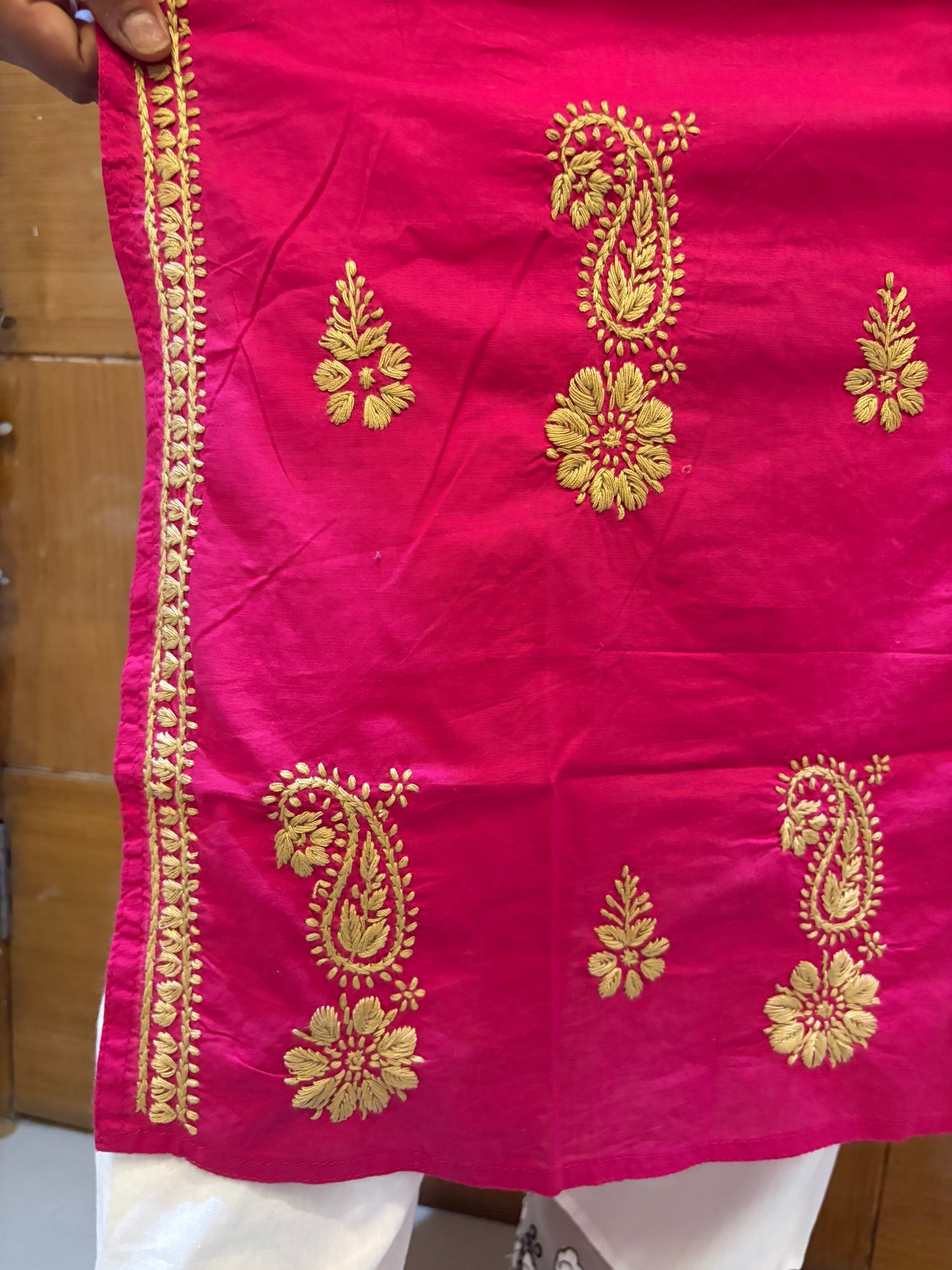 Magenta Parsi Work Straight Kurti