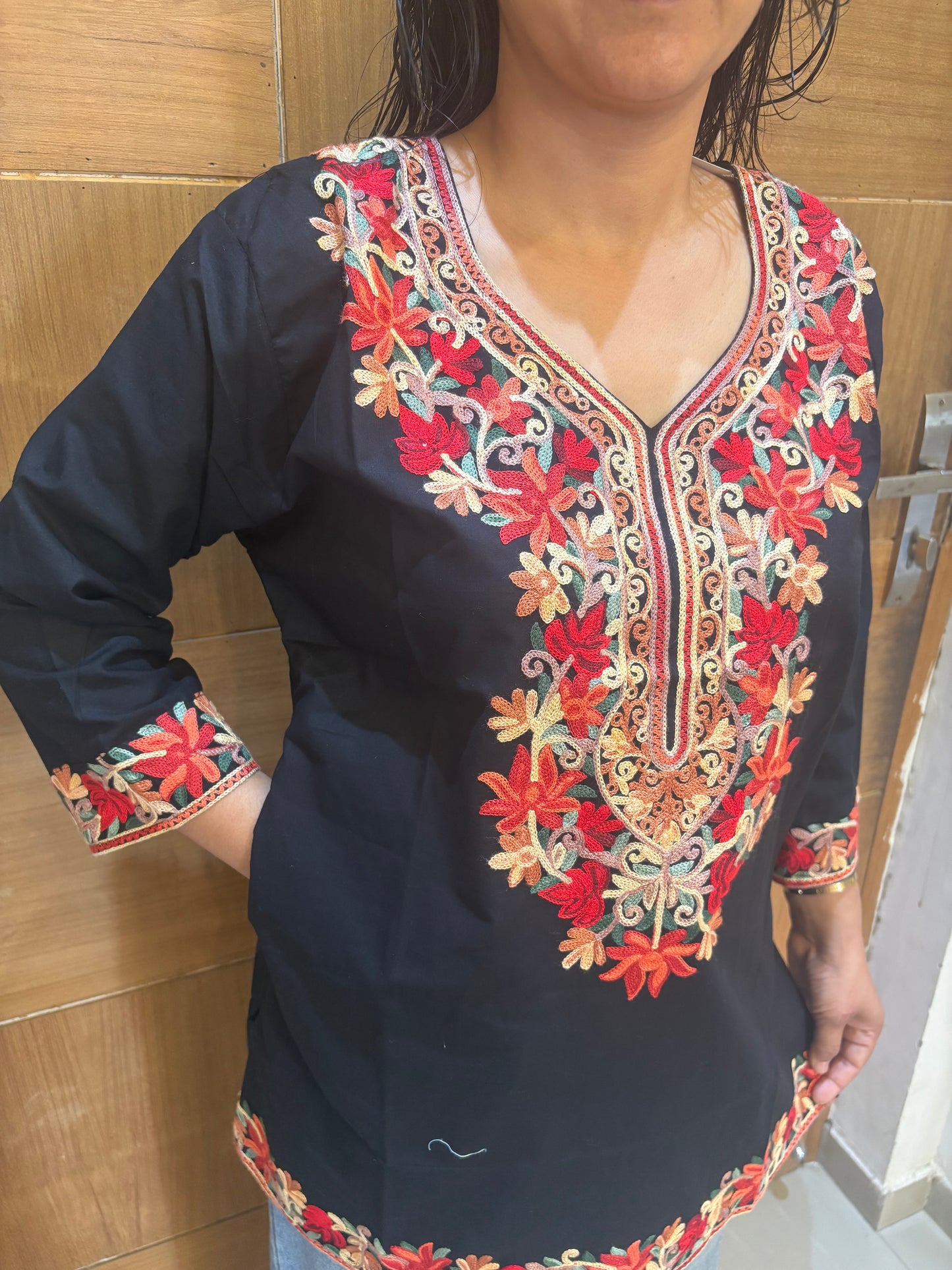 Black Cotton Short Kurti