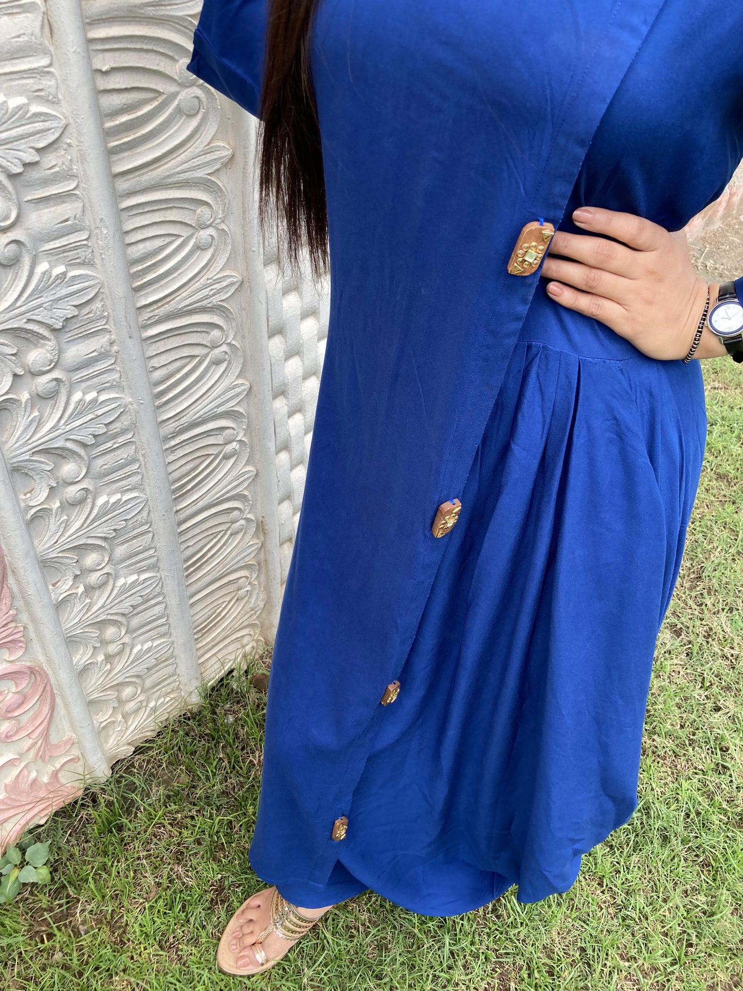 Blue Designer drape Style kurti Set