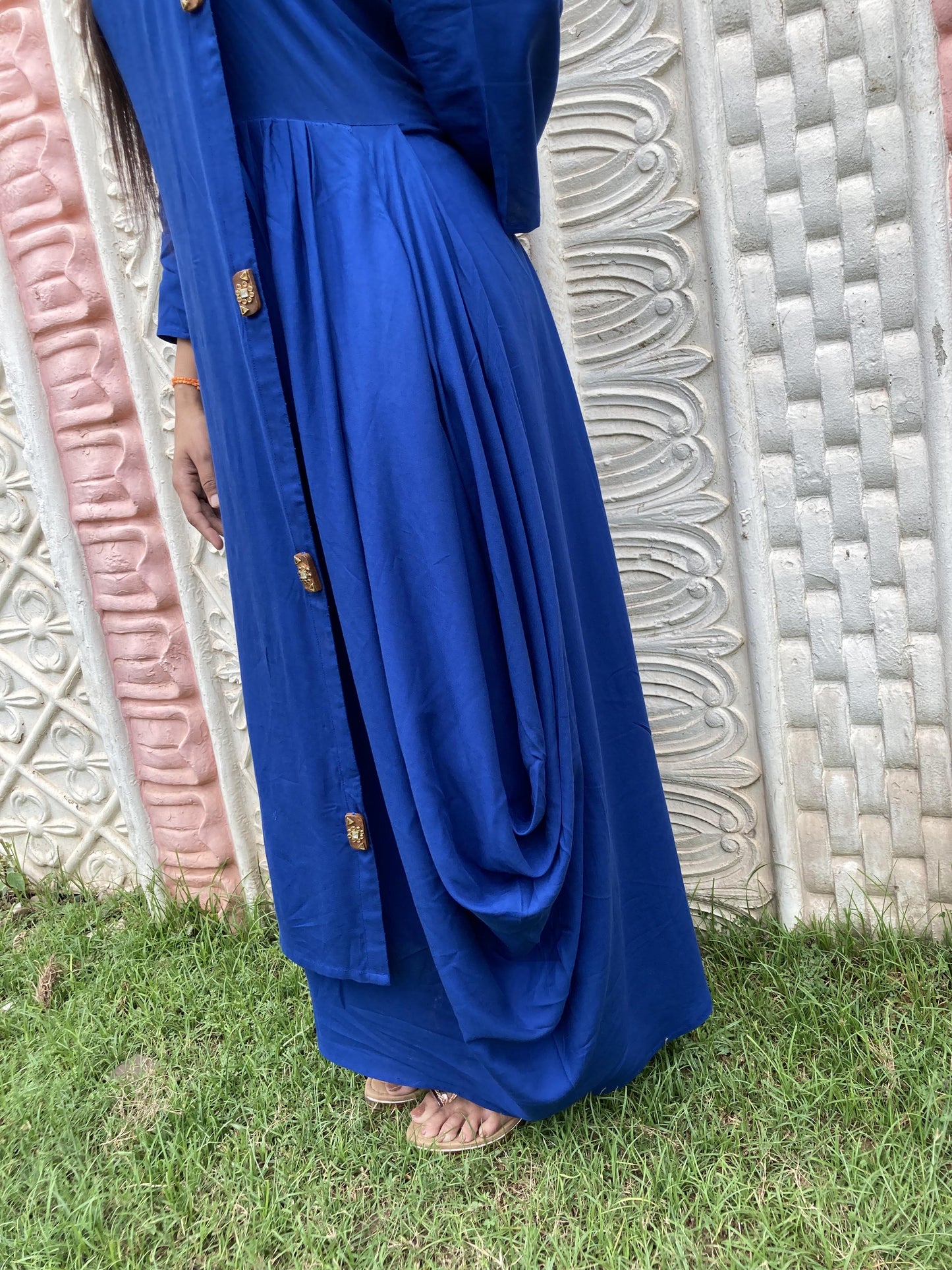 Blue Designer drape Style kurti Set