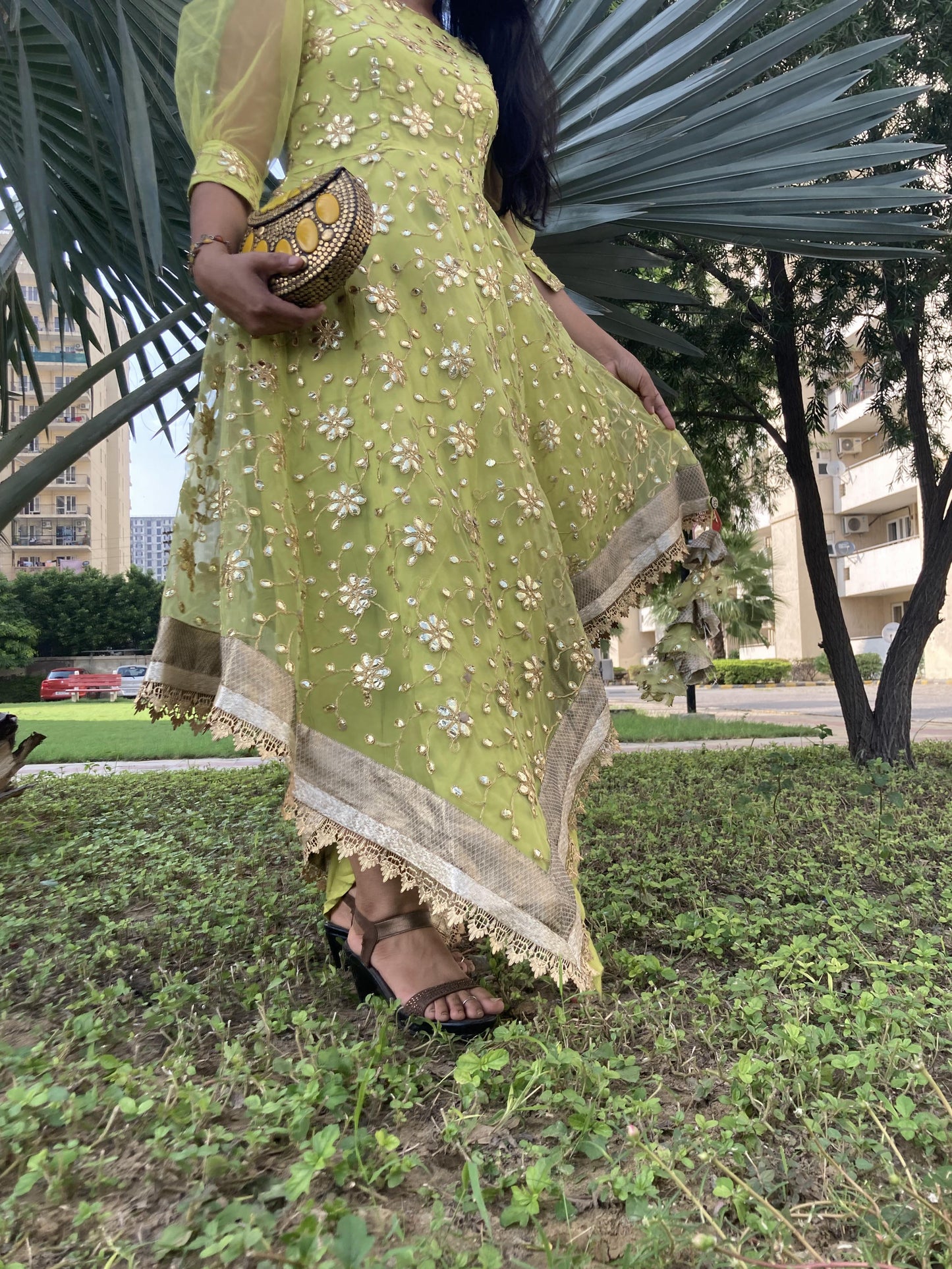 Green indowestern Gota Patti party Dress