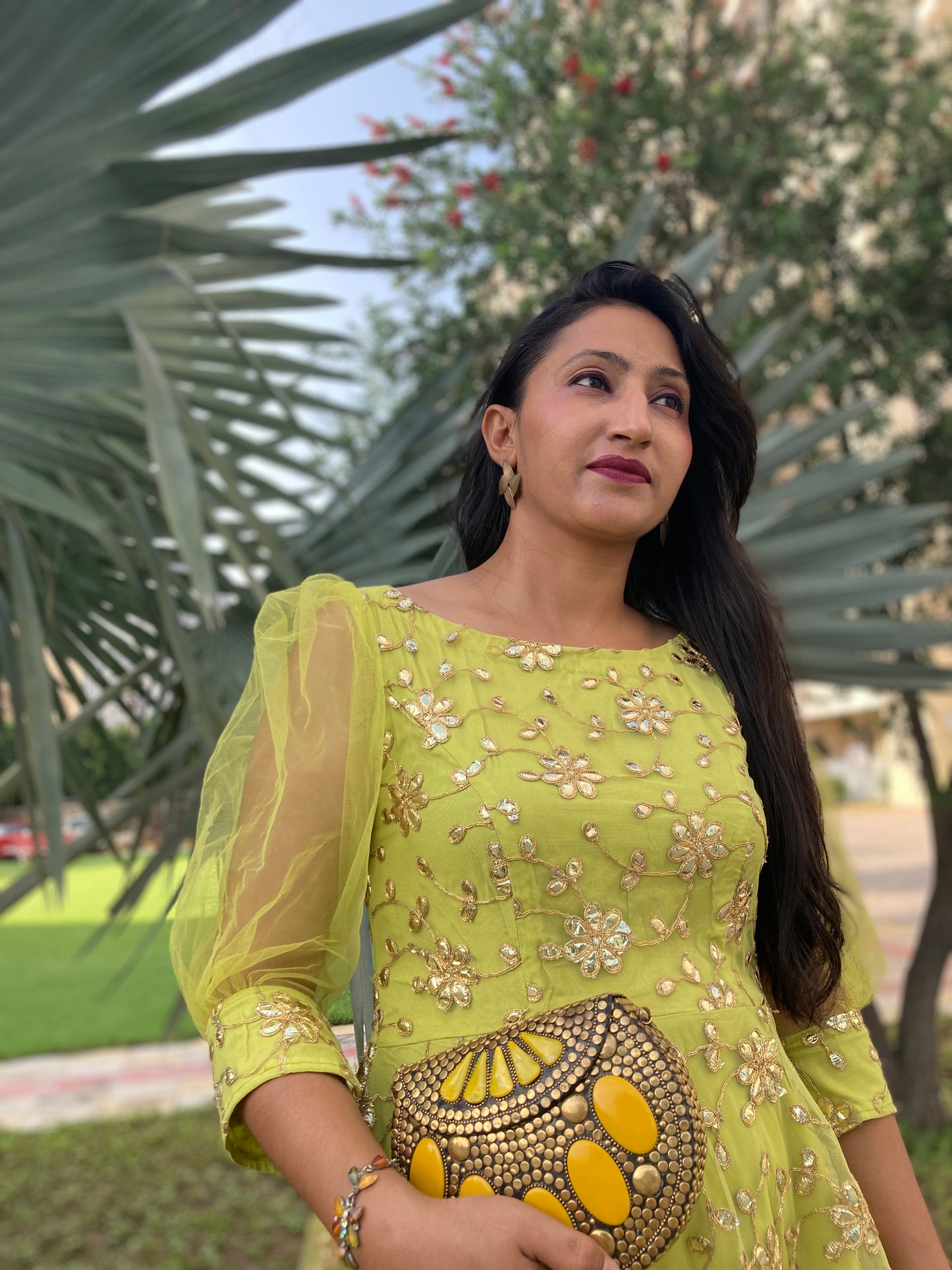 Green indowestern Gota Patti party Dress