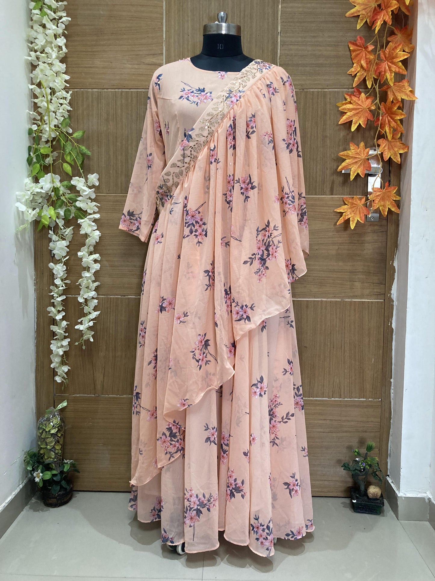 Peach long cape dress