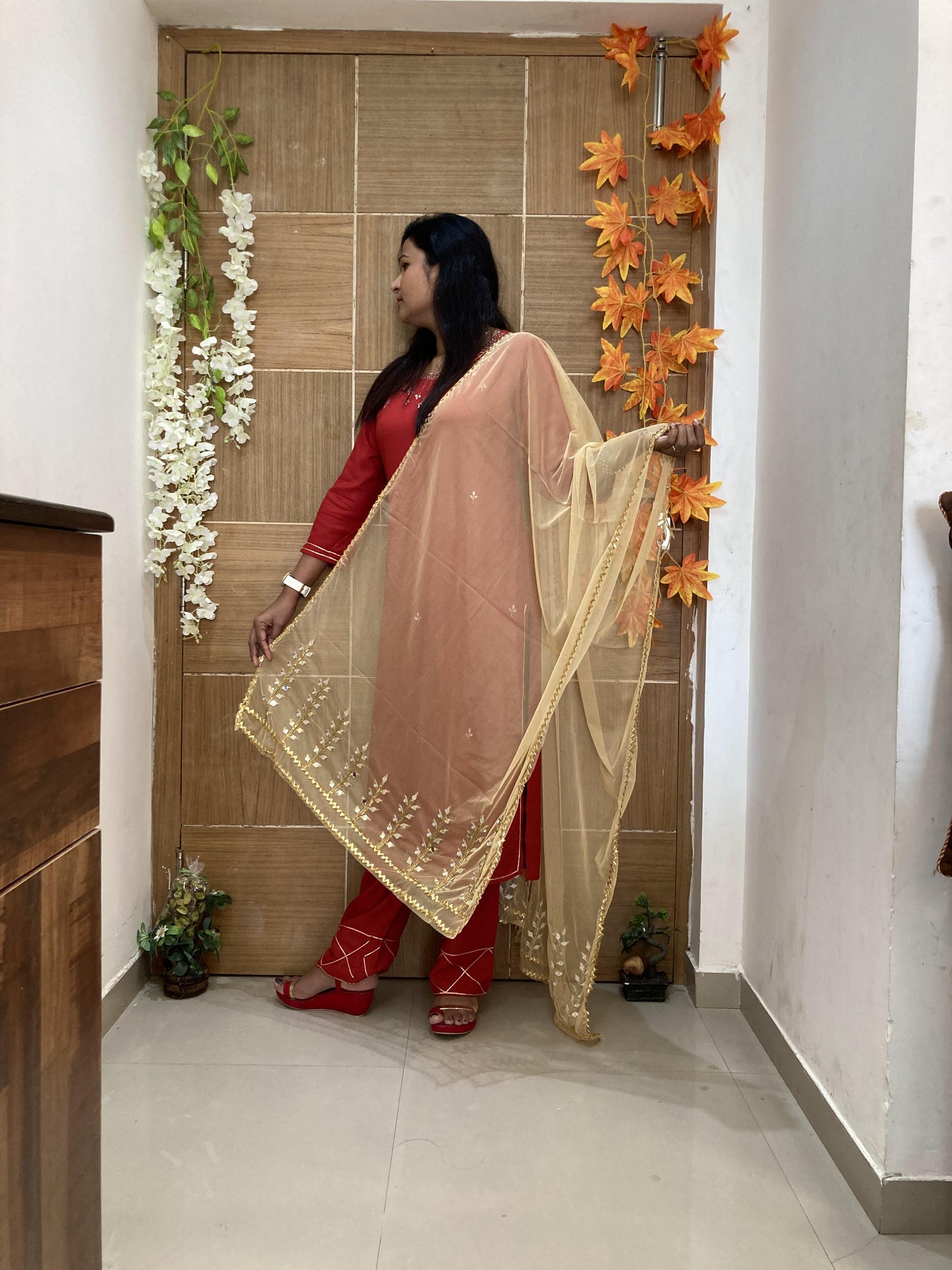 Golden Mirror work Dupatta