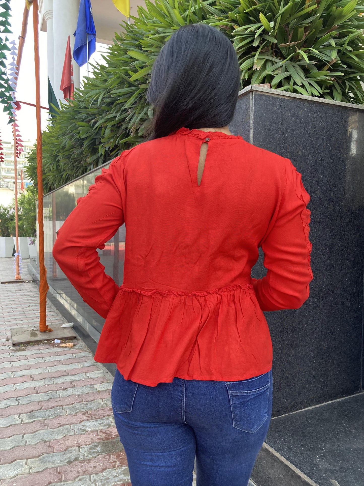 Red Embroidery Western Top