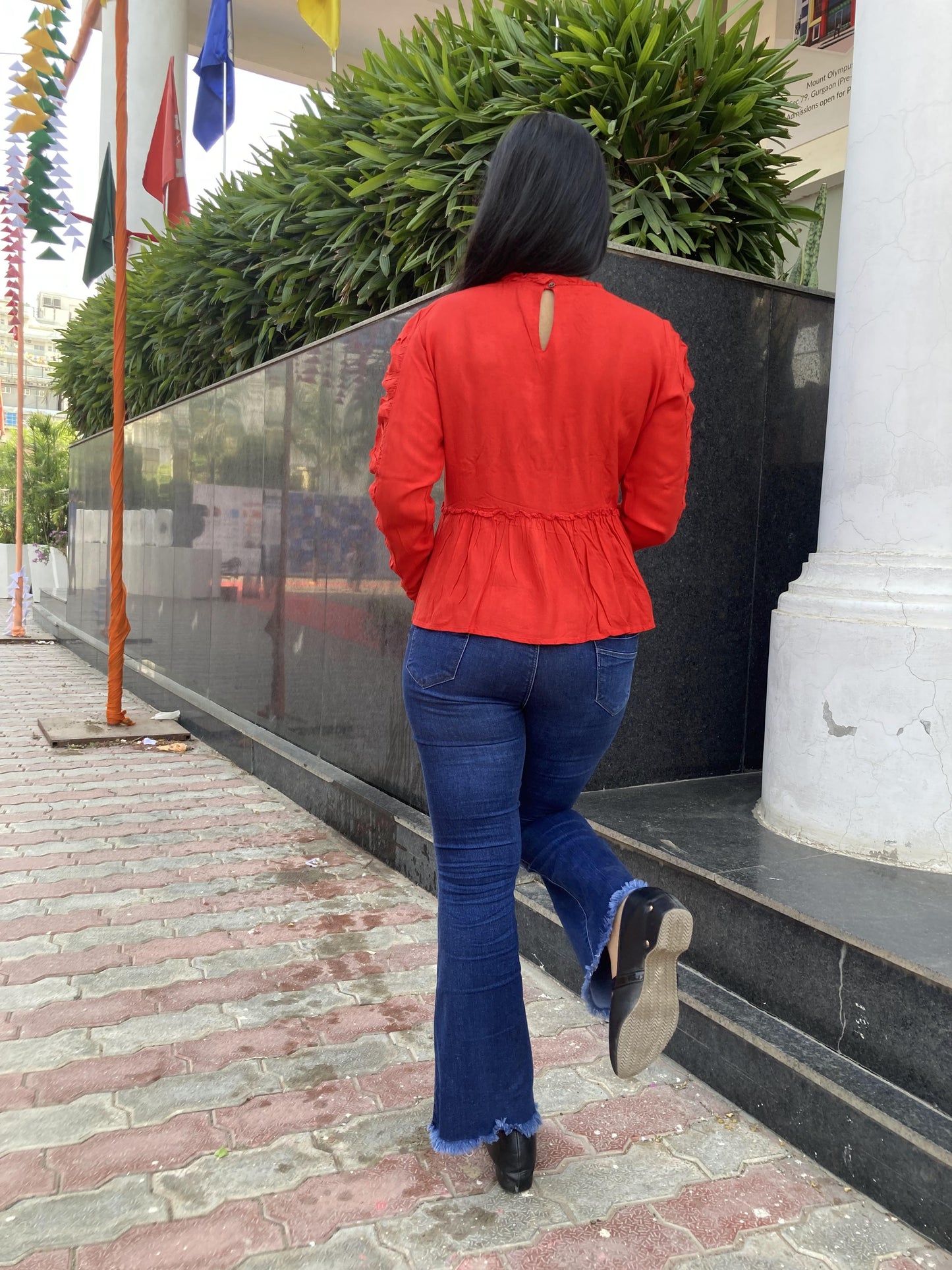 Red Embroidery Western Top