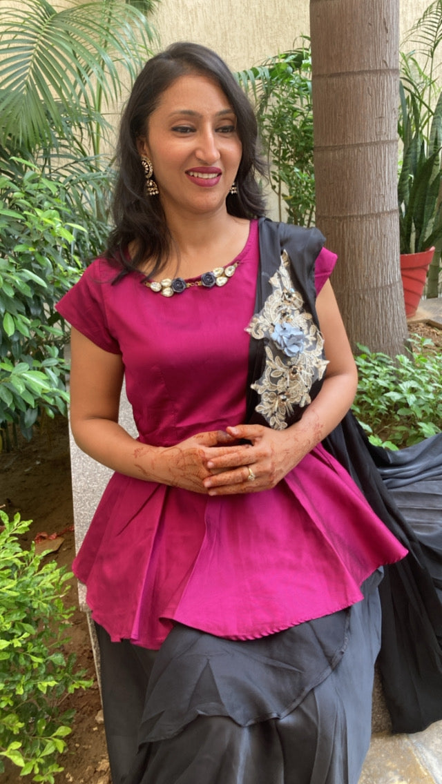 Magenta Drape saree Dress
